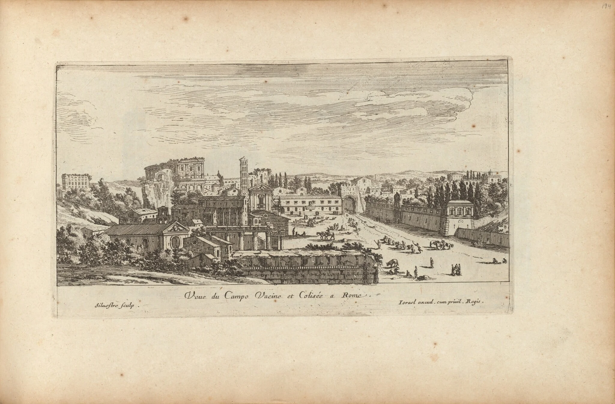 Veue du Campo Vacine et Colisée a Rome, by Israël Silvestre, ink, 1650