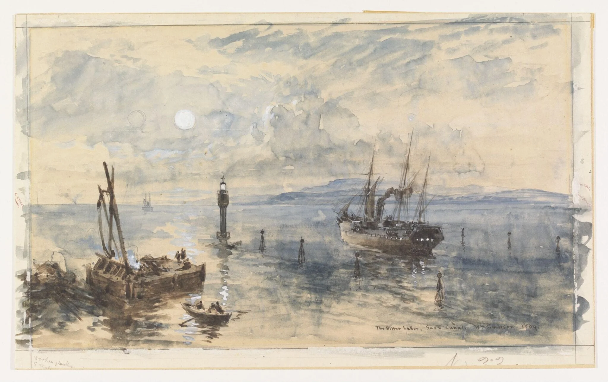 The Bitter Lakes, Suez Canal, by William Simpson, watercolor, 1869