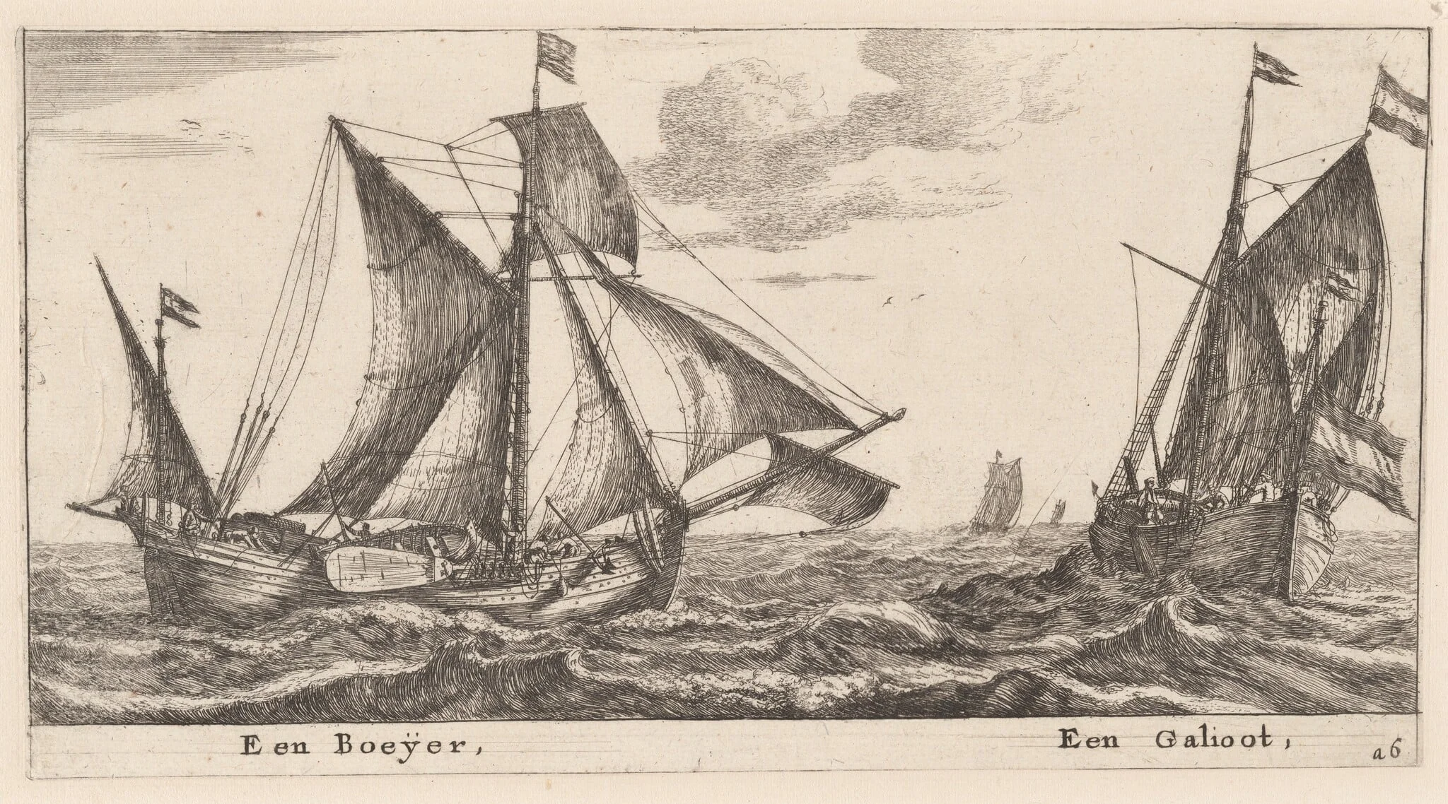 A Boeier and a Galliot, by Nooms, called Zeeman, Reinier, ink, 1653
