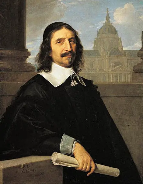 Portrait of Jacques Lemercier (1585-1654), Lemercier's Sorbonne in the background