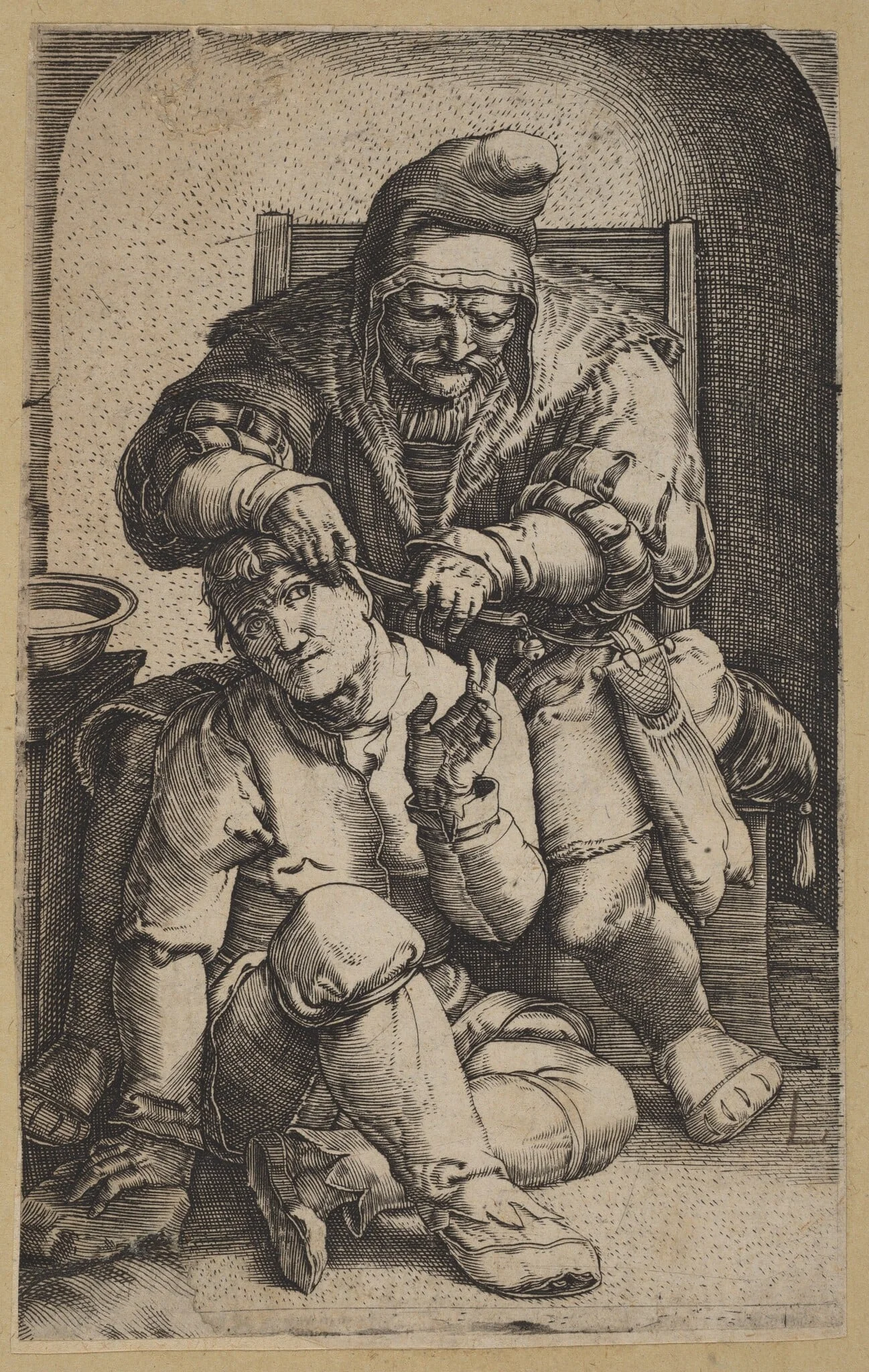The Surgeon [reverse copy], by Netherlandish 16th Century, ink, 1511