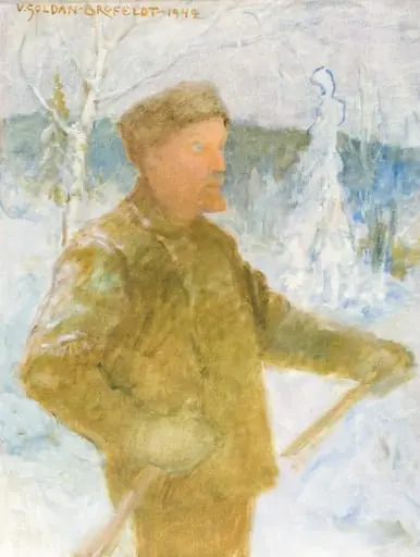 Juhani Aho hiihtämässä, luonnos