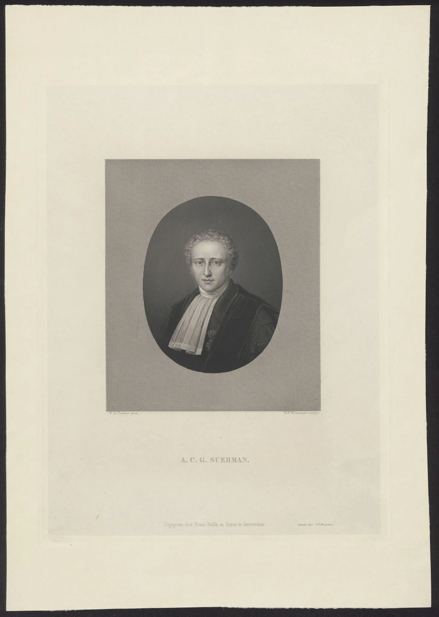 Portrait of A.C.G. Suerman, clergyman, by W.F., Wehmeijer, unspecified, 1850