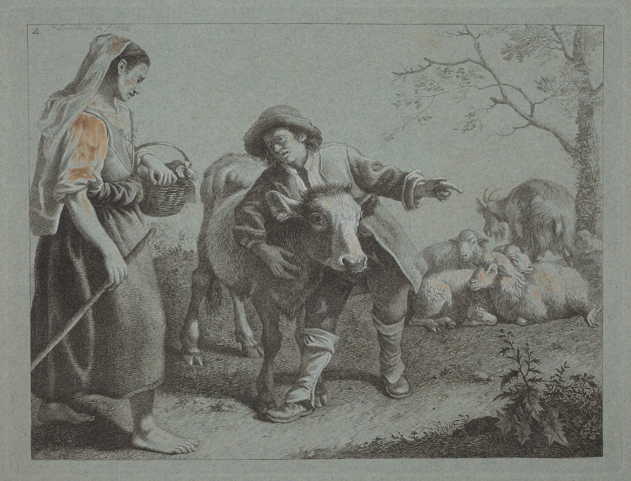 Shepherd Pointing Out the Direction to a Shepherdess, by Francesco Londonio, gouache, 1762