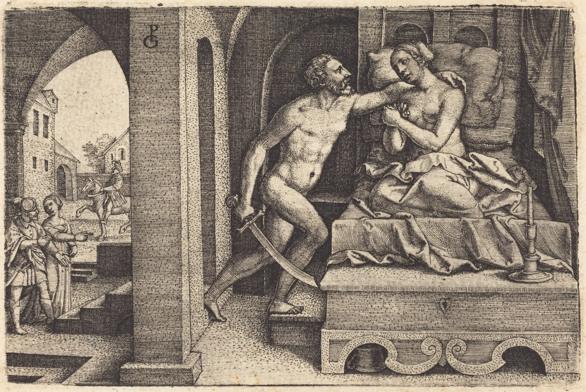Tarquin and Lucretia, by Georg Pencz, ink, 1525