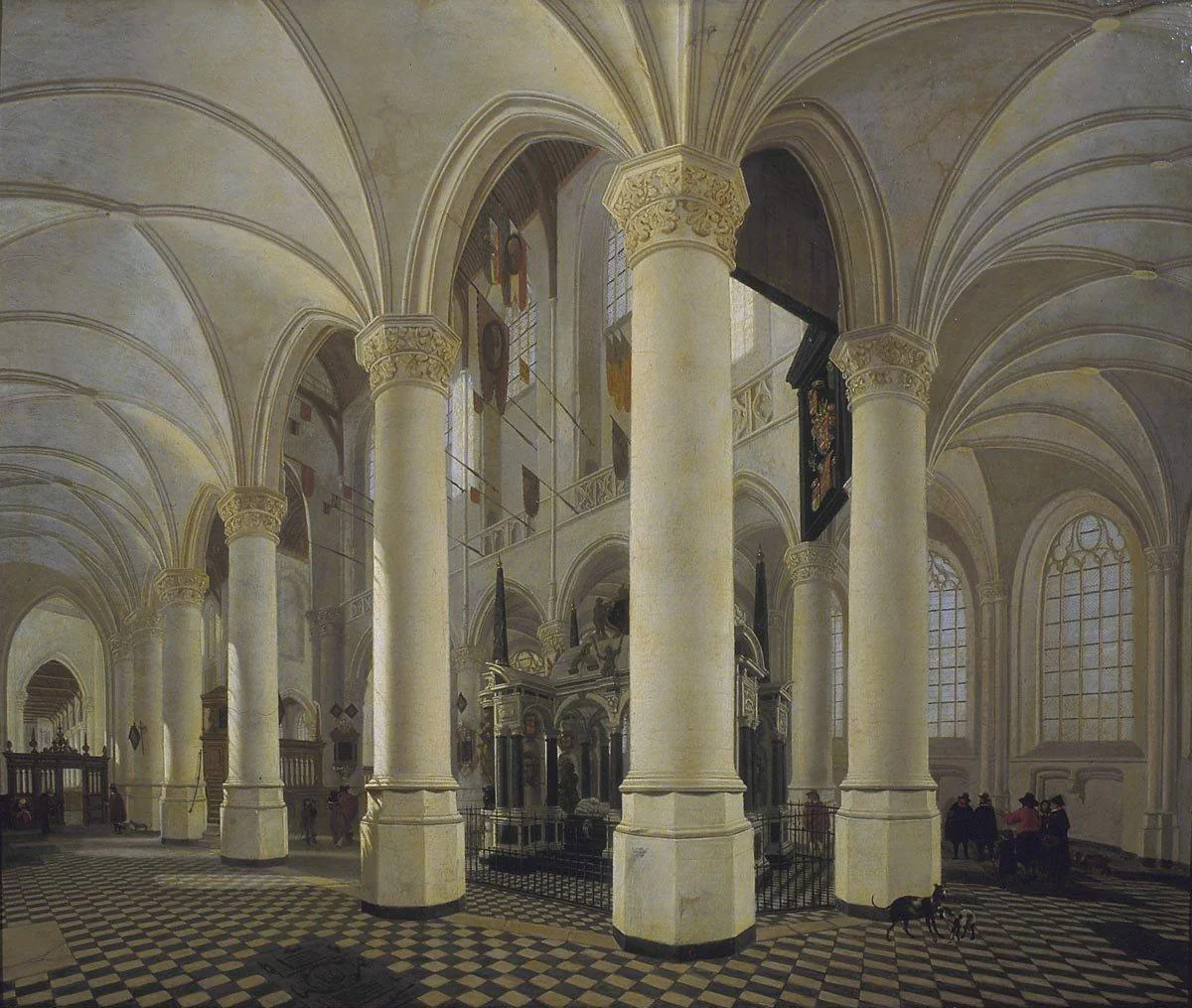Choir of the Nieuwe Kerk in Delft with the tomb of William the Silent, by Gerard Houckgeest, oil, 1651