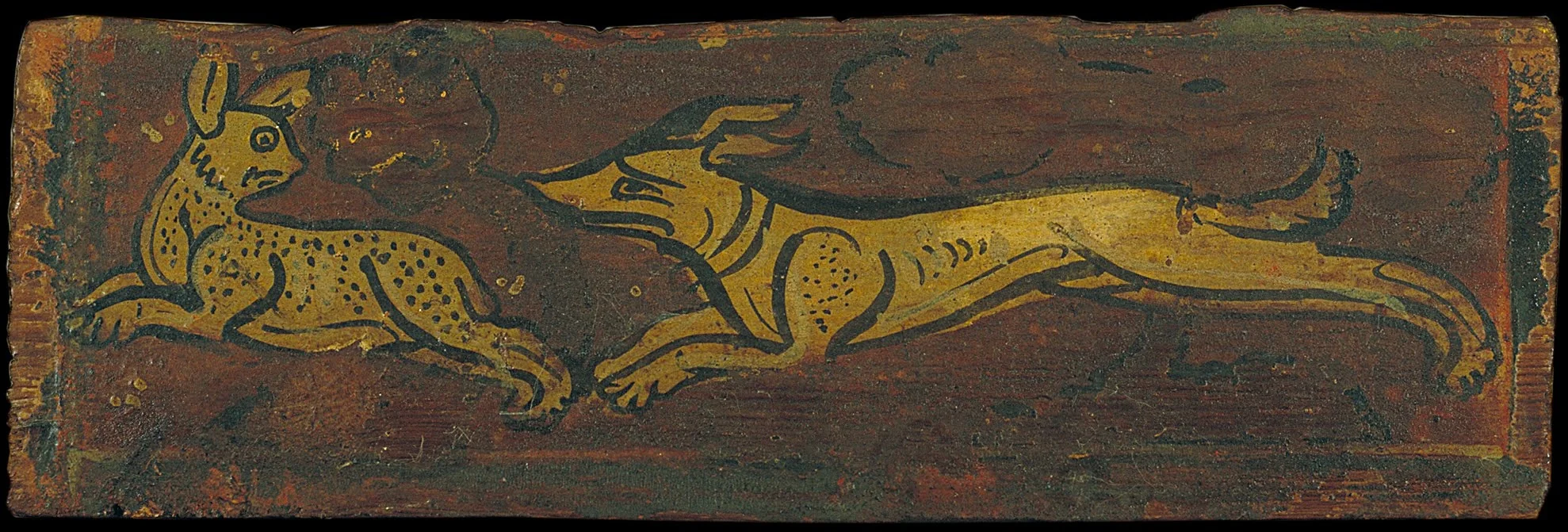 Small coffered ceiling panel with a dog pursuing a hare, by Unknown, unspecified, 1300