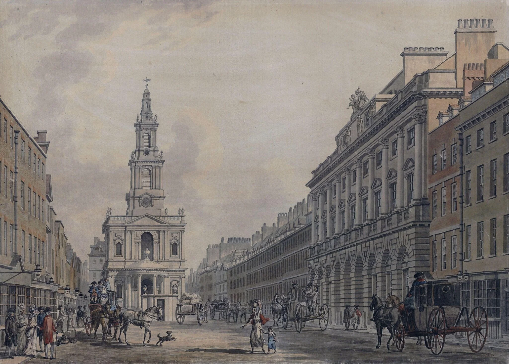 The Strand, with Somerset House and St Mary's Church