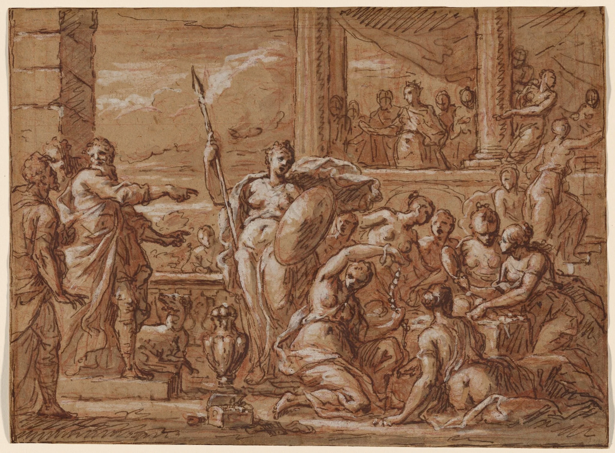 The Discovery of Achilles among the Daughters of Lycomedes, by James, Sir Thornhill, gouache, 1710