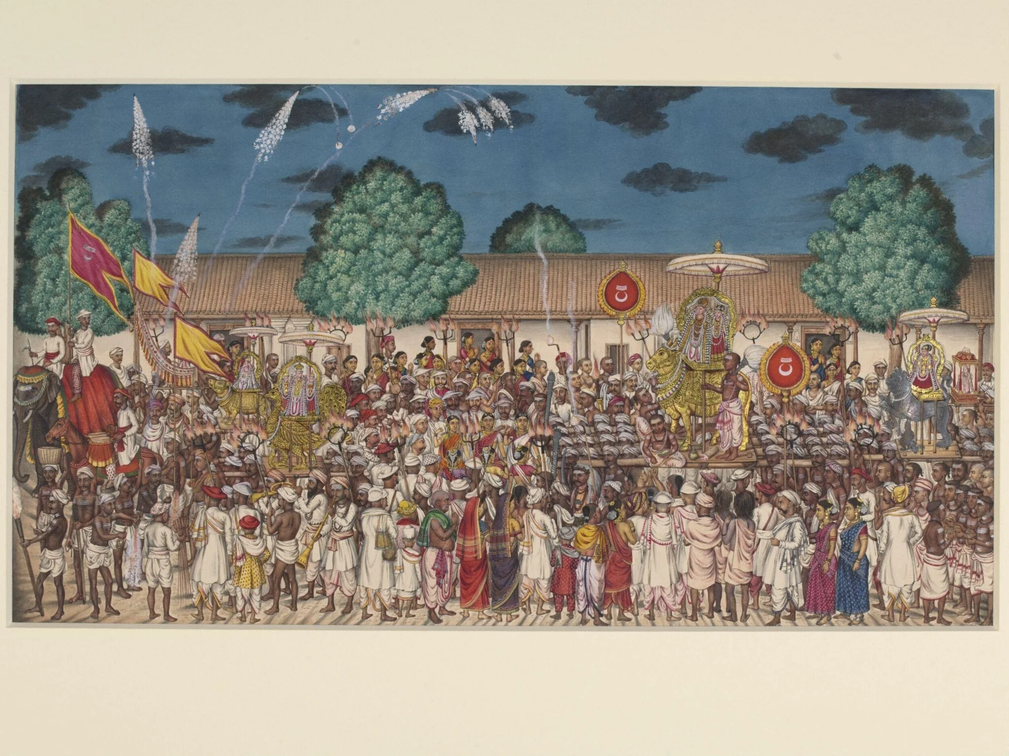 Shaivite procession at night, by Unknown, paint, 1830