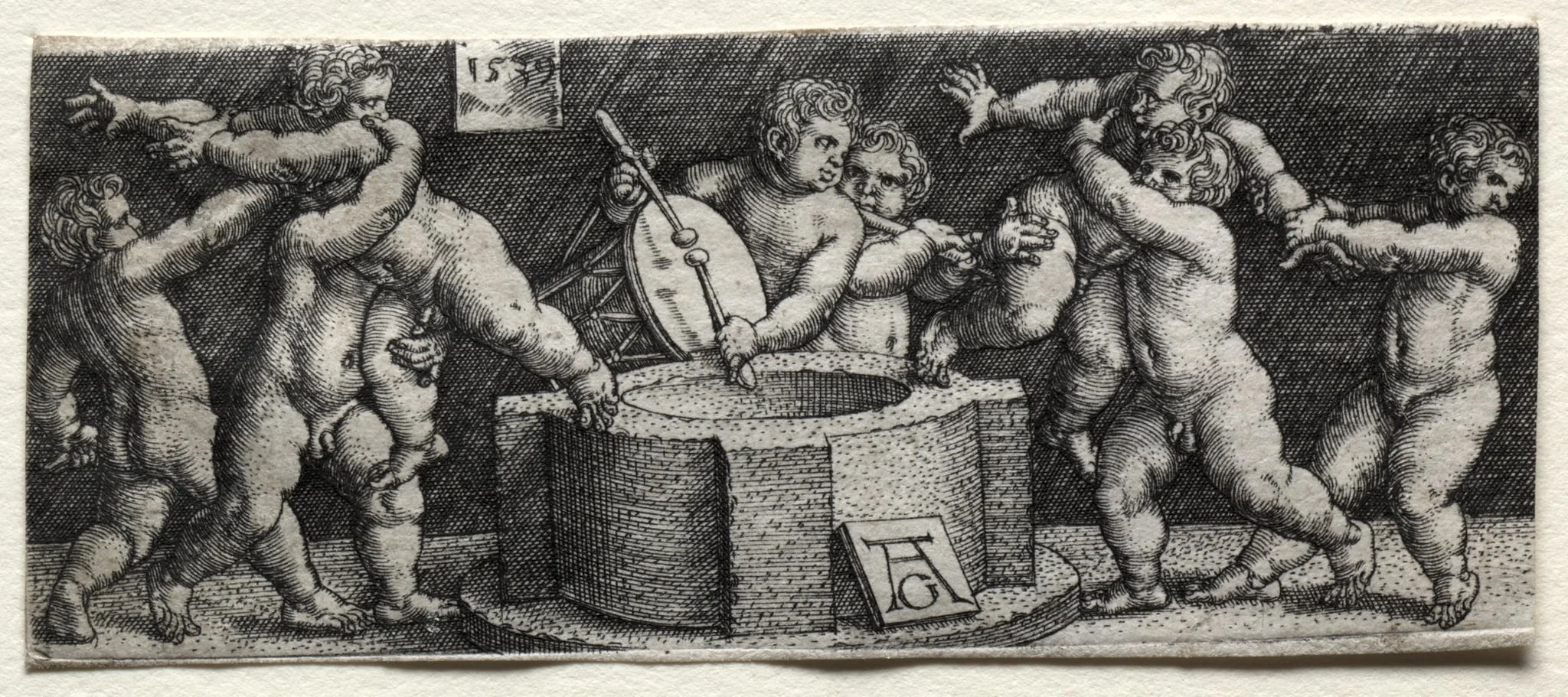 Eight Nude Children at a Well, by Heinrich Aldegrever, 1539