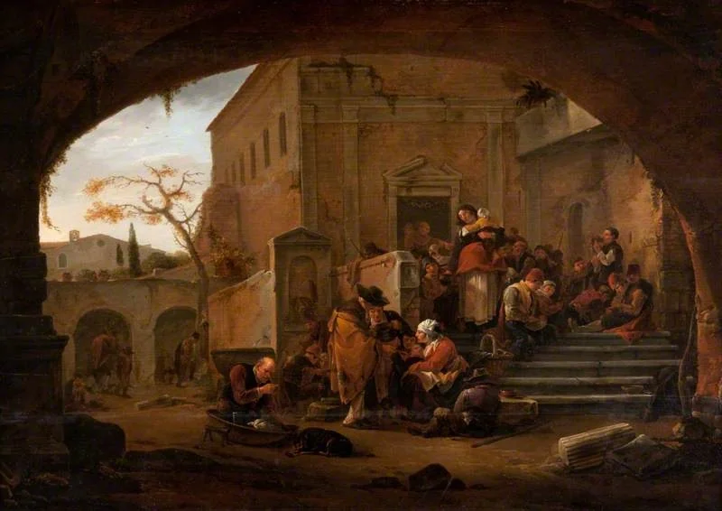 The Poor Being Fed at a Monastery, by Thomas Wijck, oil, 1656