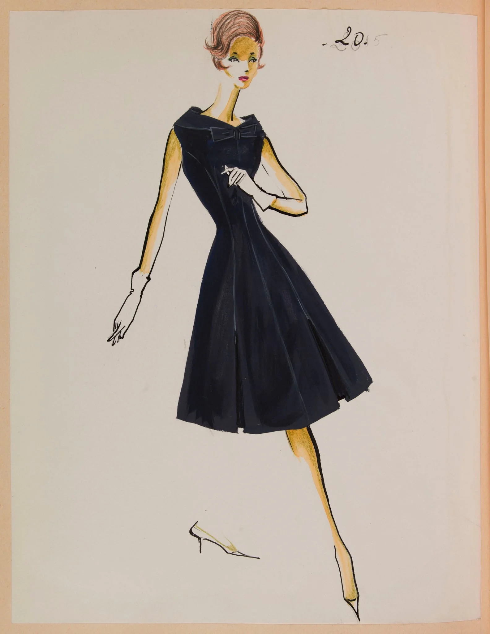 Robe bleu marine à larges plis sur la jupe, by Carven, 1959