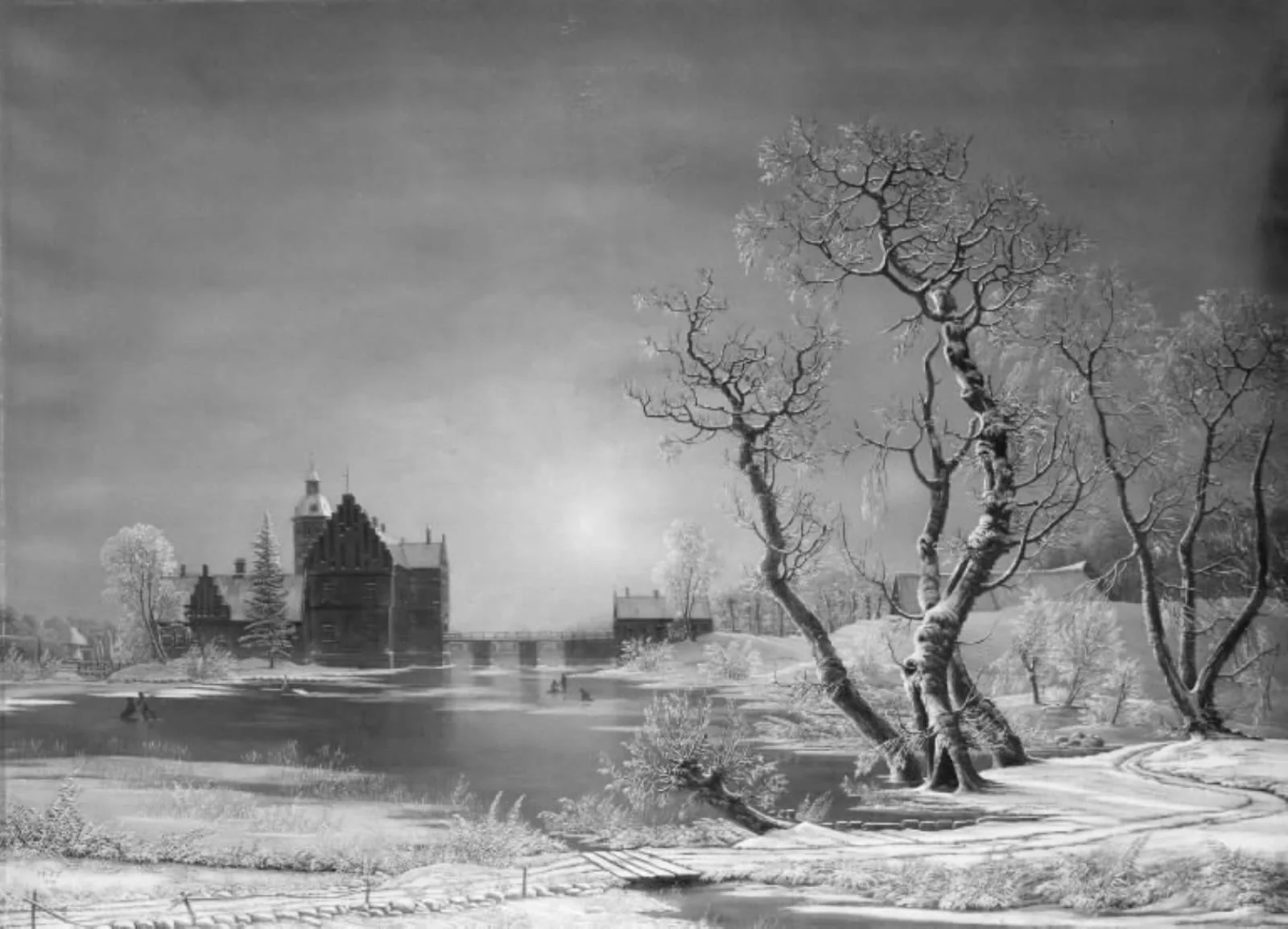 Vinterlandskab med herregården Gisselfeld, by Unknown, 1837