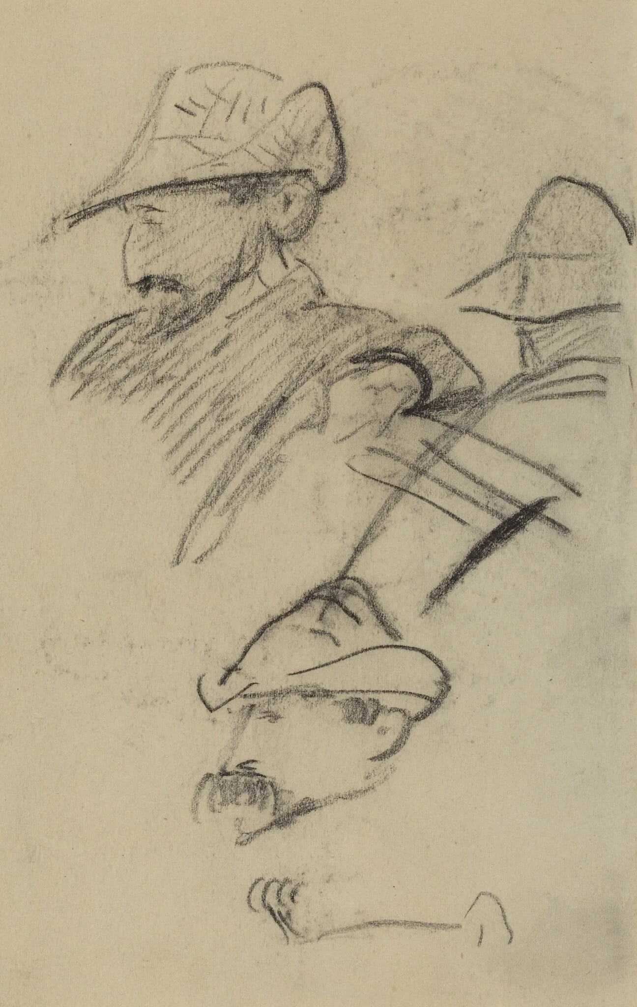 Three Studies of a Man Wearing a Hat [recto], by Paul Gauguin, crayon, 1886