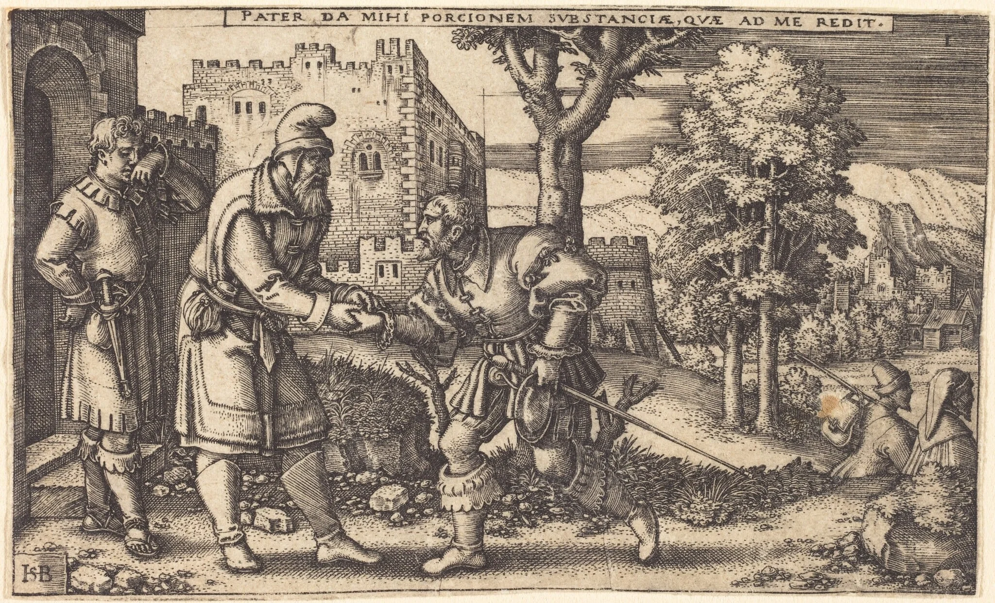 Departure of the Prodigal Son, by Sebald Beham, ink, 1540