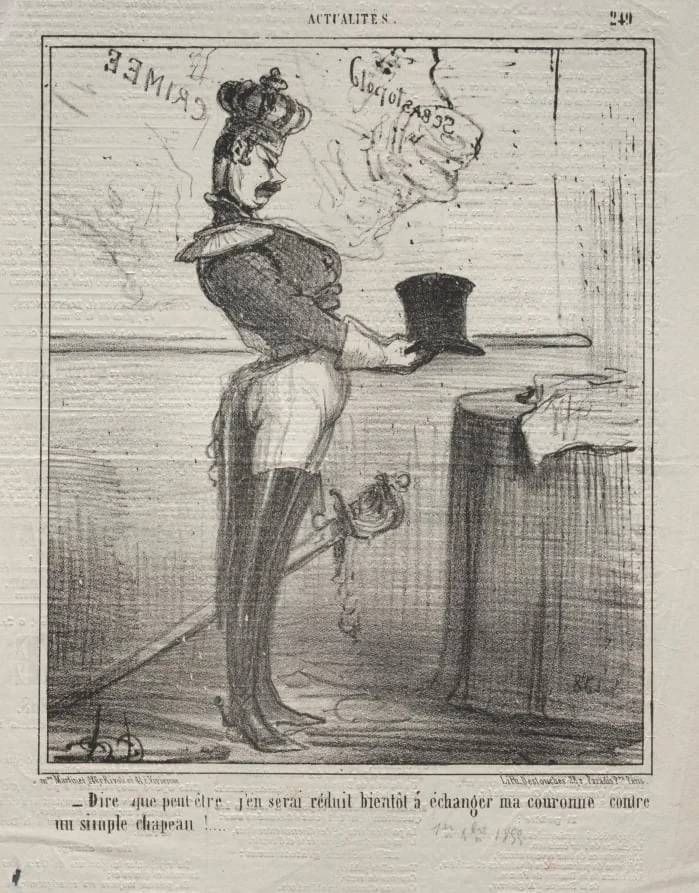 To think that I might soon be reduced to exchanging my crown for a simple hat!, by Honoré Daumier, 1855