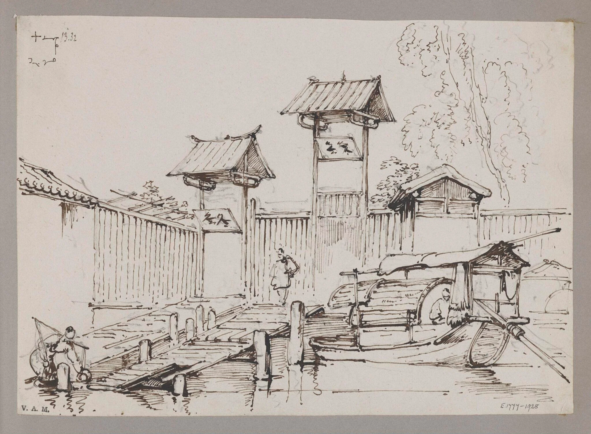Gateways on the riverside, Canton, by George Chinnery, 10