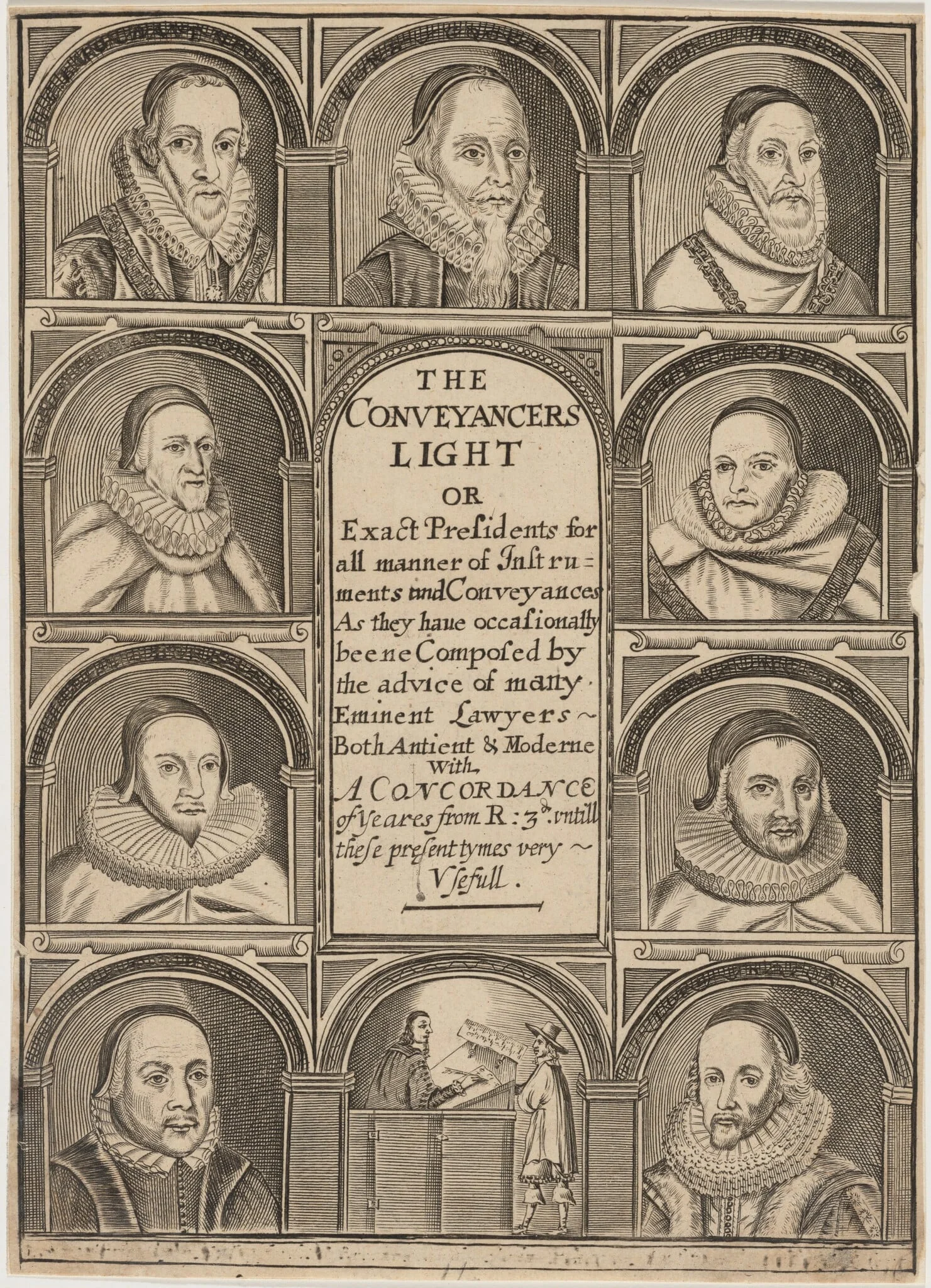 Title Page to the Conveyancers Light, by Thomas Cross, ink, 1653
