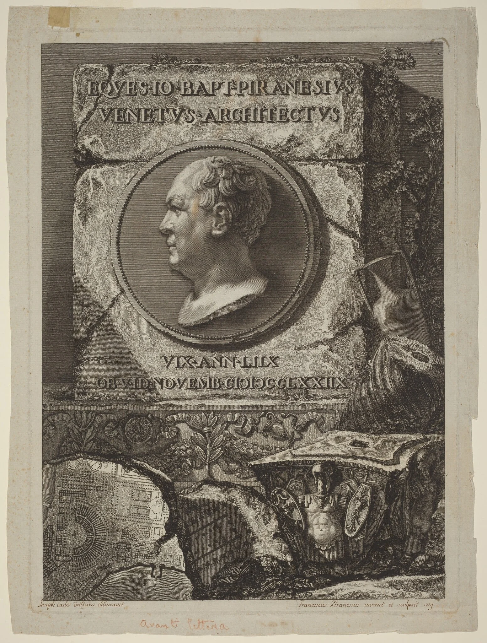 Giovanni Battista Piranesi, by Francesco Piranesi, ink, 1779