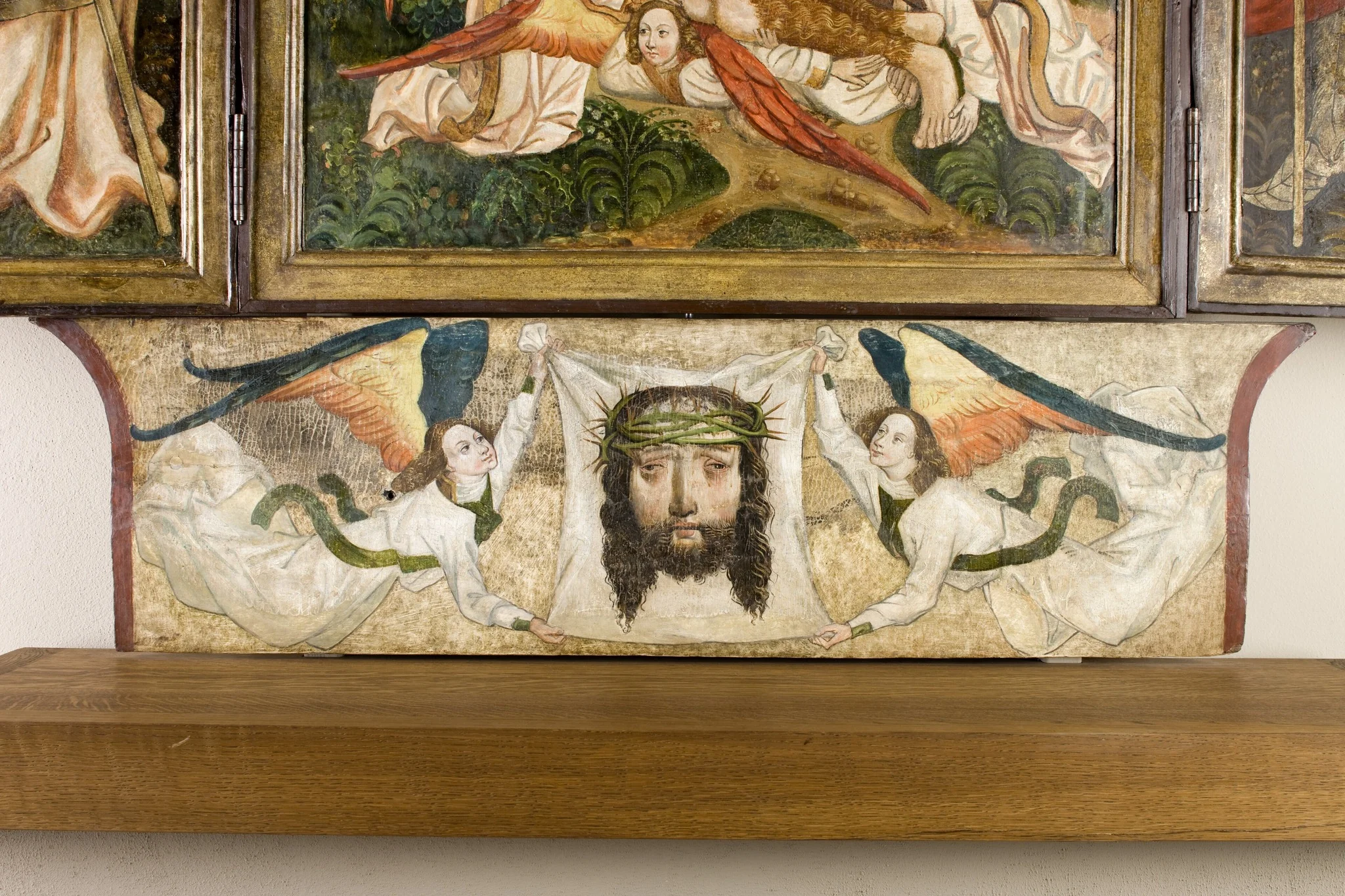 Veil of St. Veronica held by two angels. Altar retable from the church in Moszczenica Niżna – predella., by Unknown, unspecified, 1490