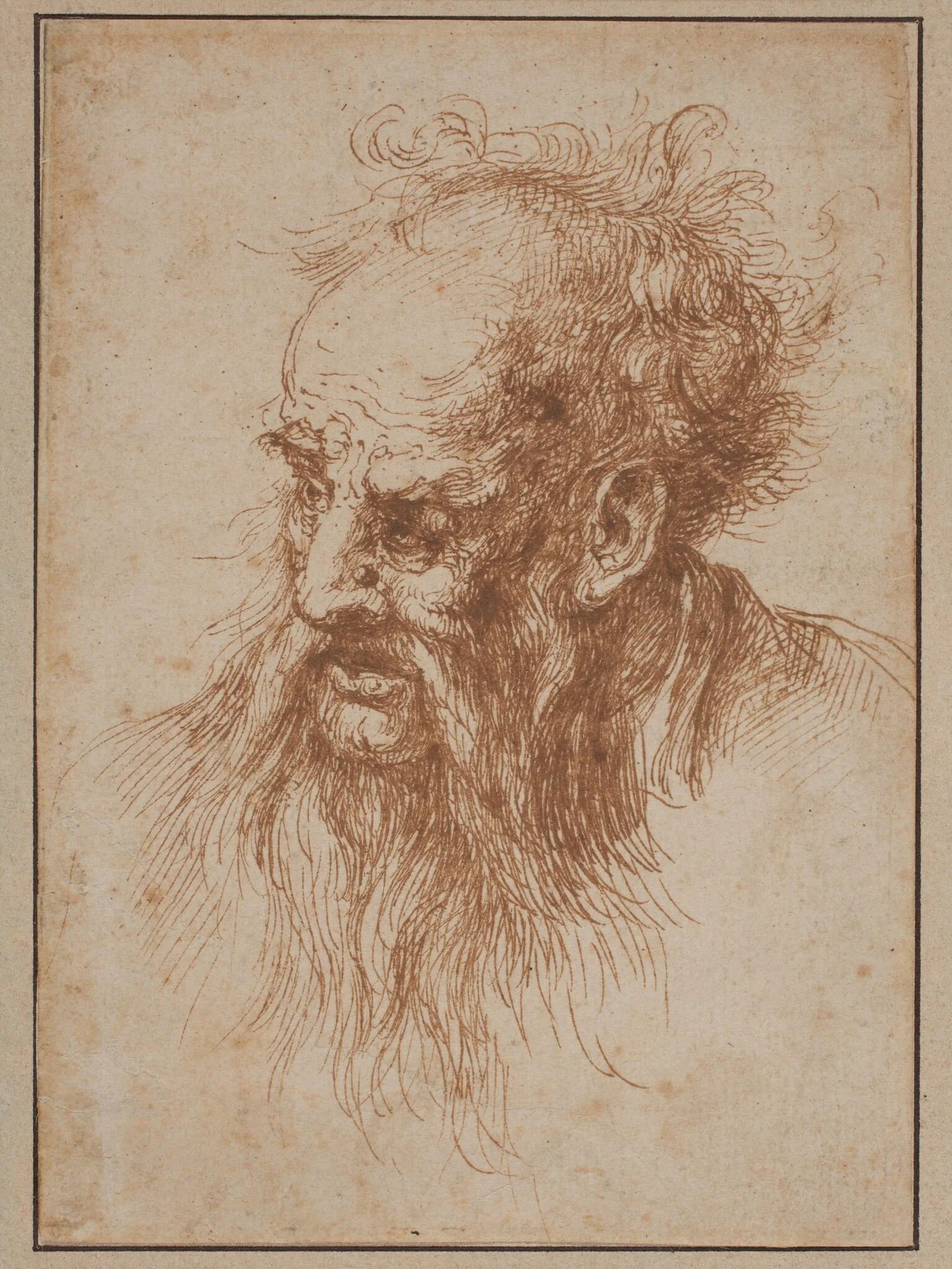An Elderly Man with a Flowing Beard, by Spanish 17th Century, ink, 1650