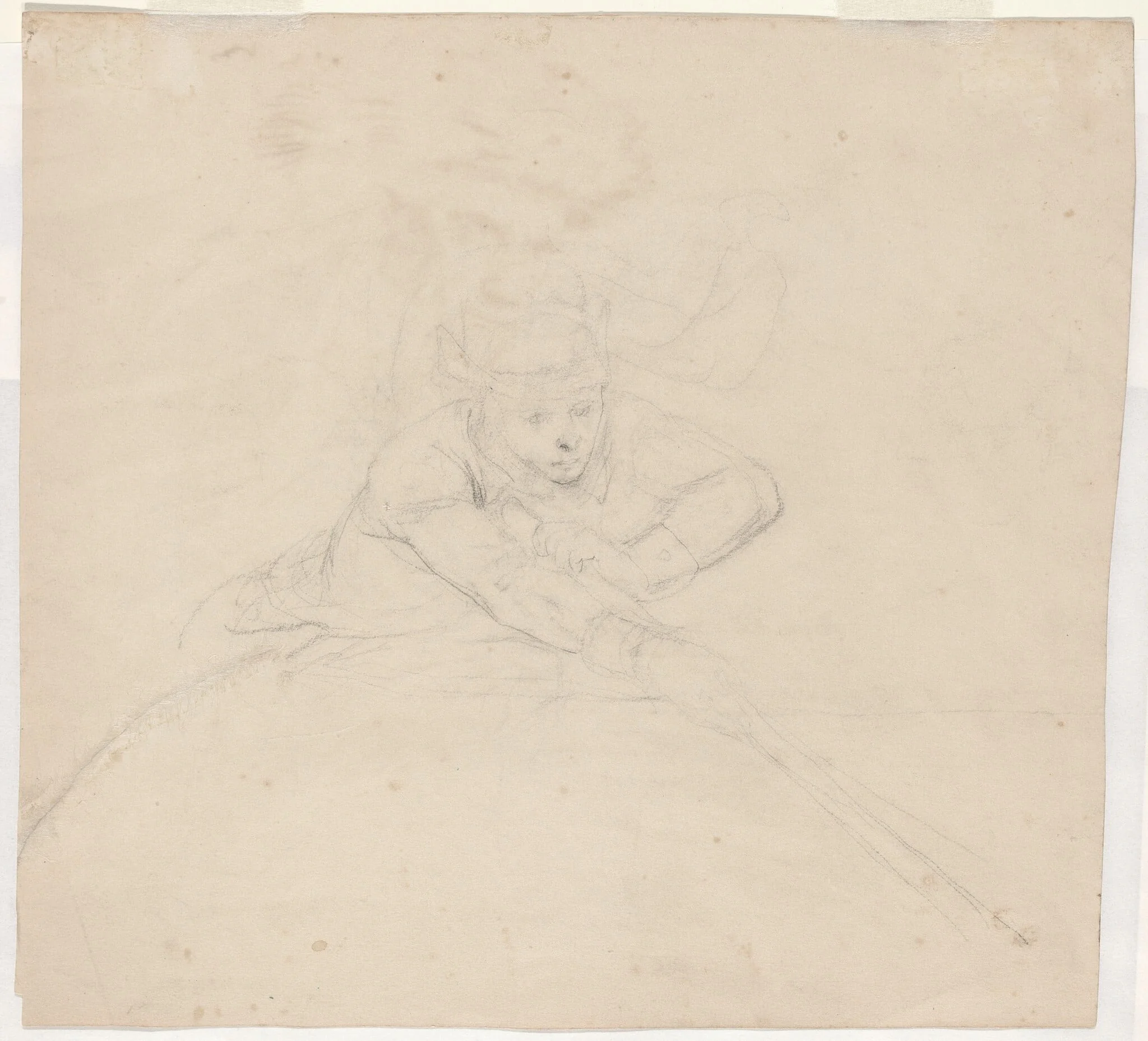Study of Half-Length Figure with Pole [verso], by Emanuel Leutze, graphite, 1849