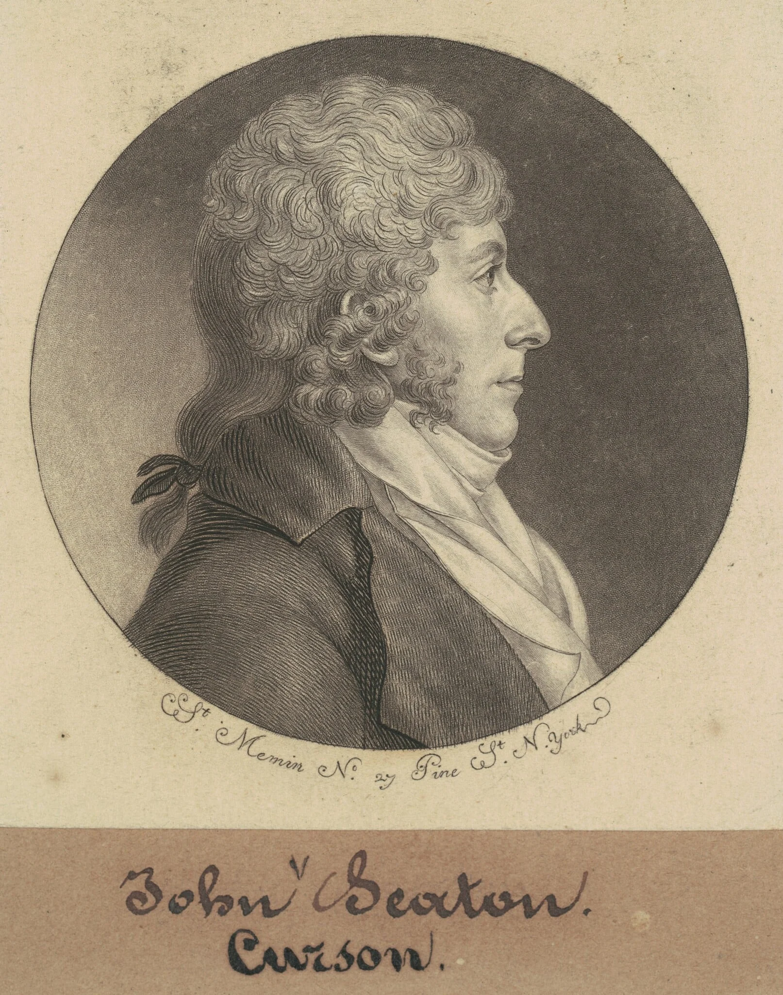 John Curzon Seton, by Charles Balthazar Julien Févret de Saint-Mémin, ink, 1798