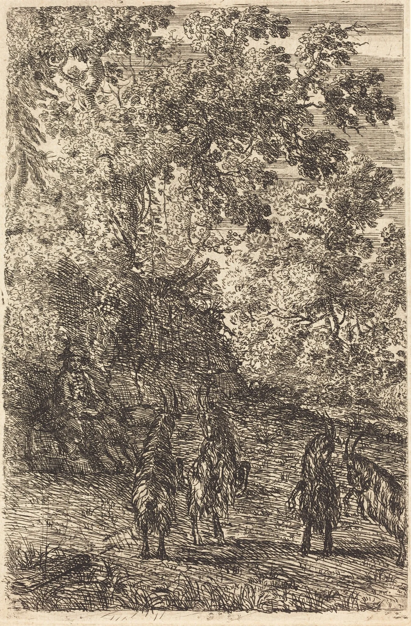 Shepherd with Four Goats (Les quatre chèvres), by Claude Lorrain, ink, 1632