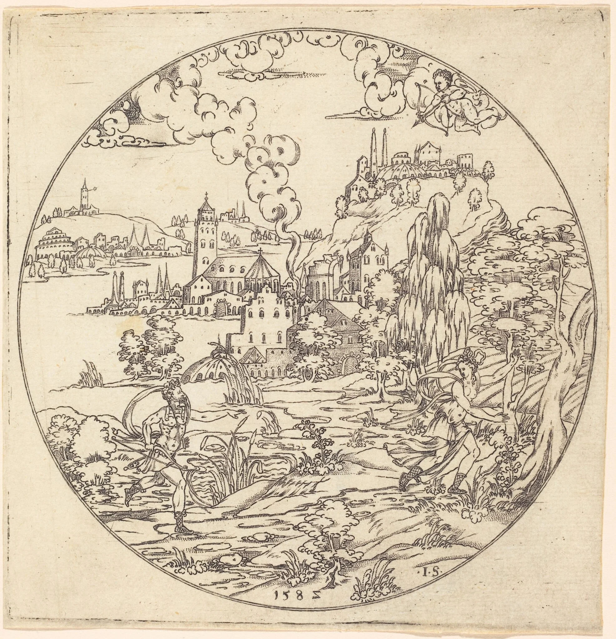 Apollo Pursuing Daphne, by Jonas Silber, ink, 1580