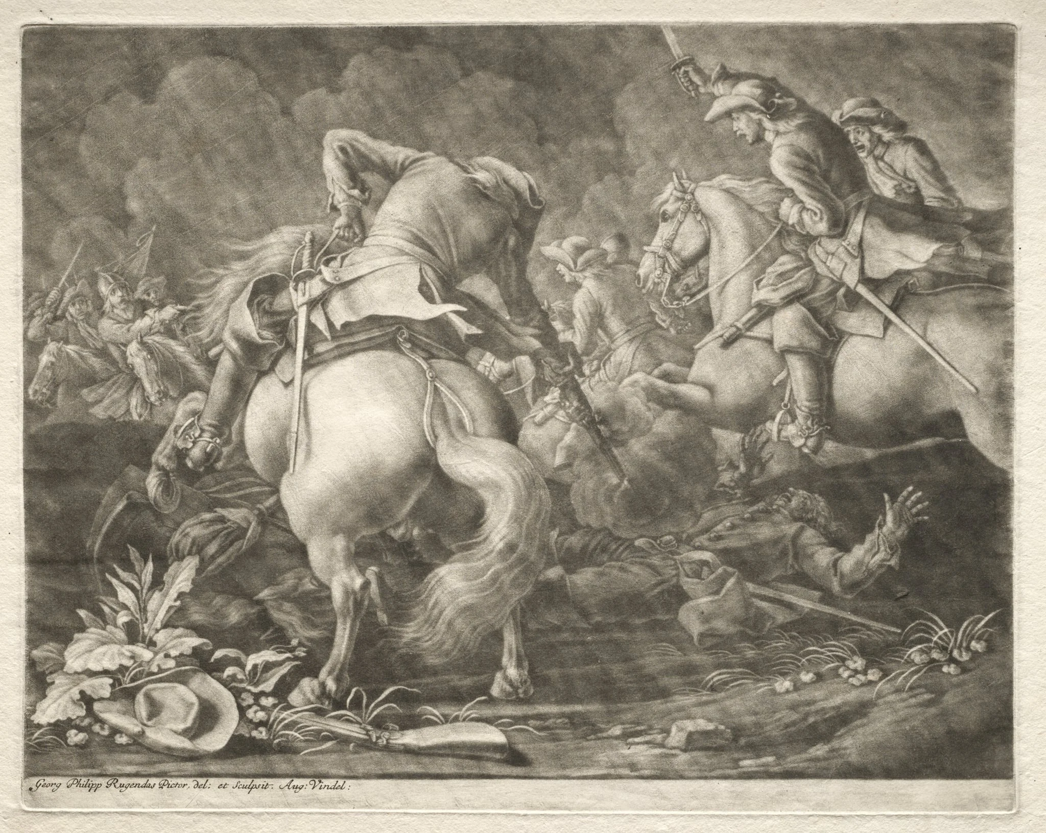 Skirmish between Prussian and Hungarian Hussars, by Georg Philipp Rugendas the Elder, 1714