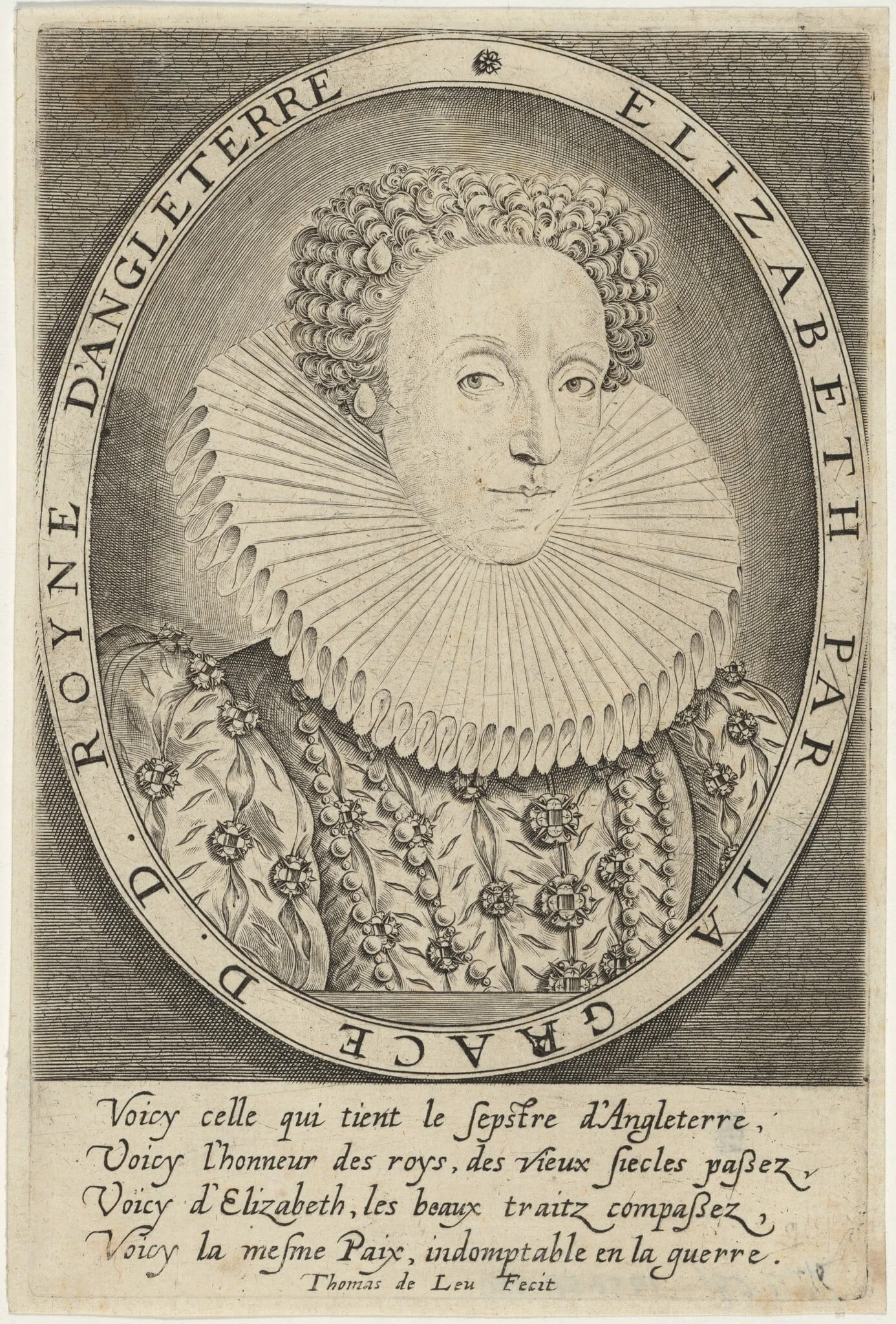 Queen Elizabeth, by Thomas de Leu, ink, 1589