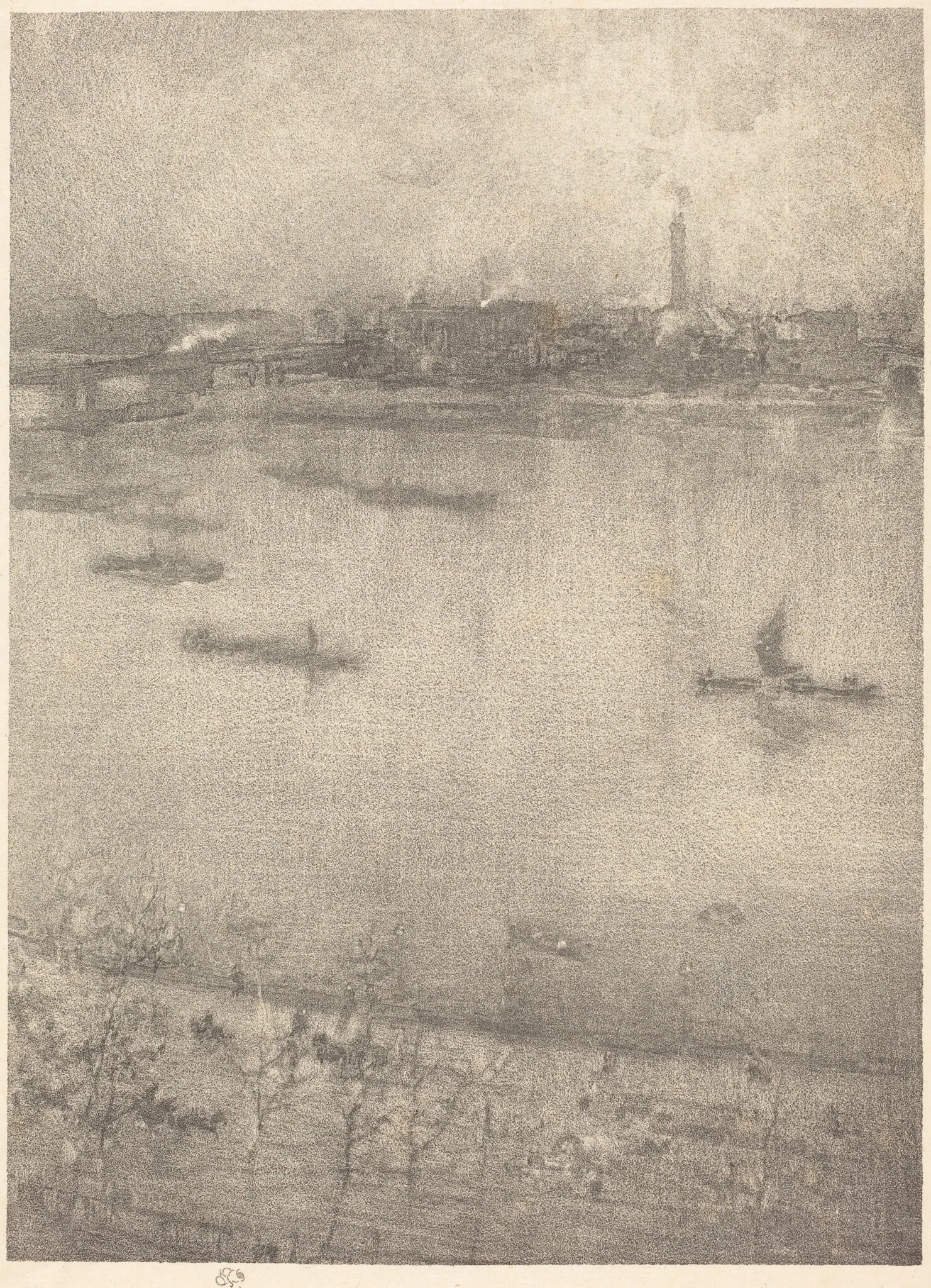 The Thames, by James McNeill Whistler, ink, 1896