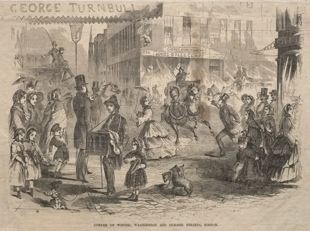 Corner Winter, Washington and Summer Streets, Boston, by Winslow Homer, 1857