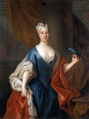 Portrait of Katarzyna Barbara Branicka née Radziwiłł with a parrot.
