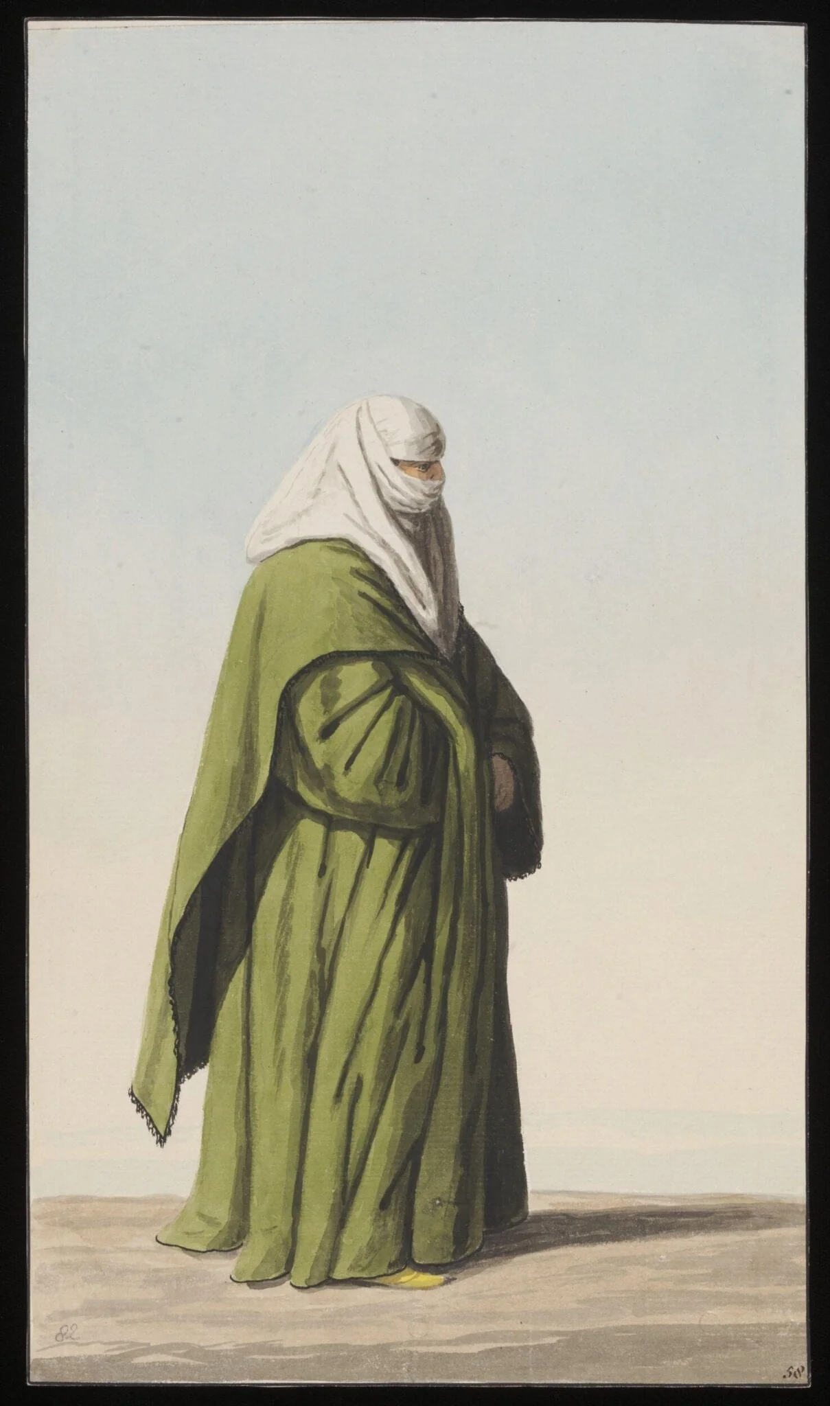 A veiled Turkish woman, by Anonymous Greek artist, watercolor, 1809