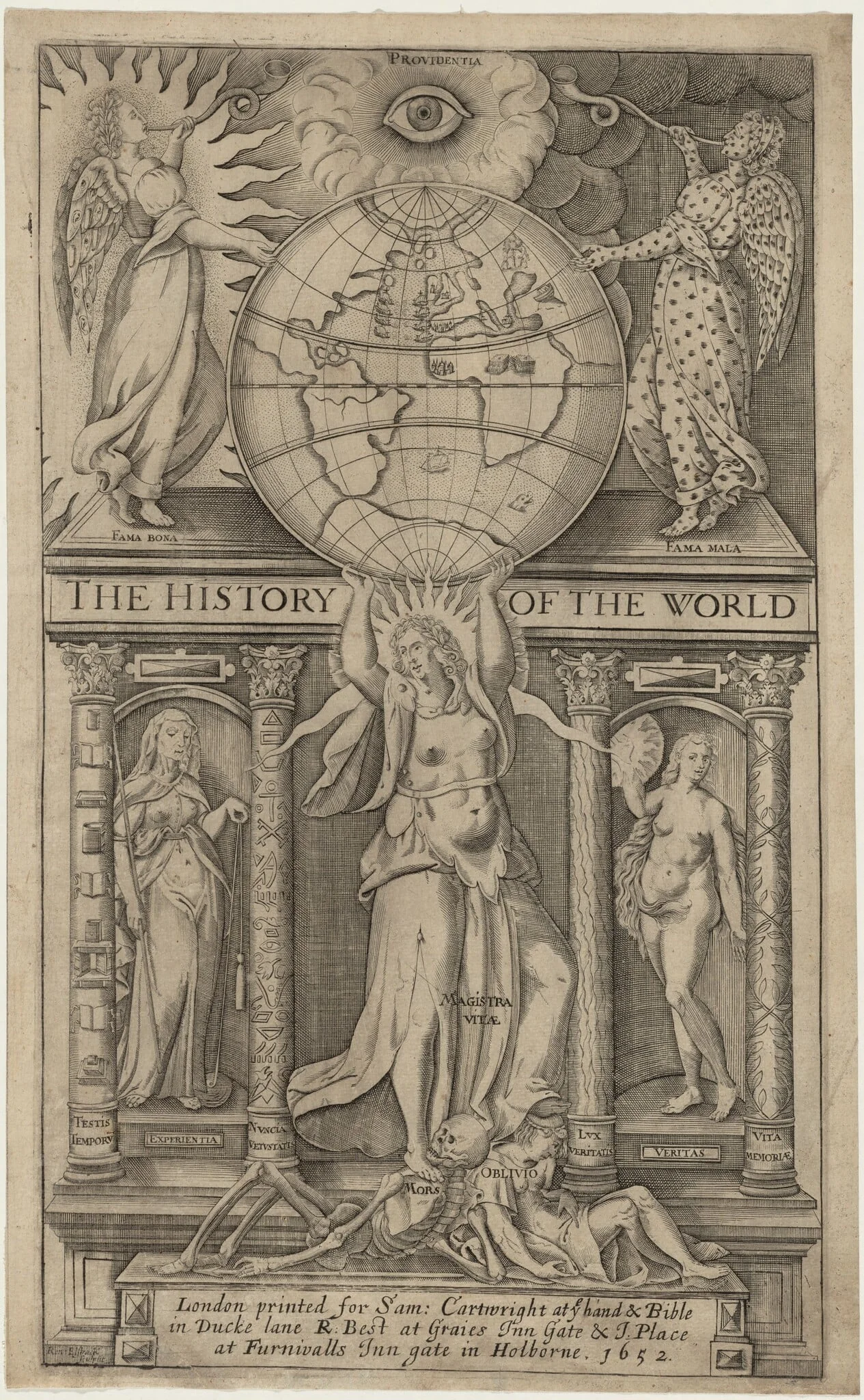 Title Page to Sir Walter Raleigh, History of the World, by Renold Elstrack, ink, 1652