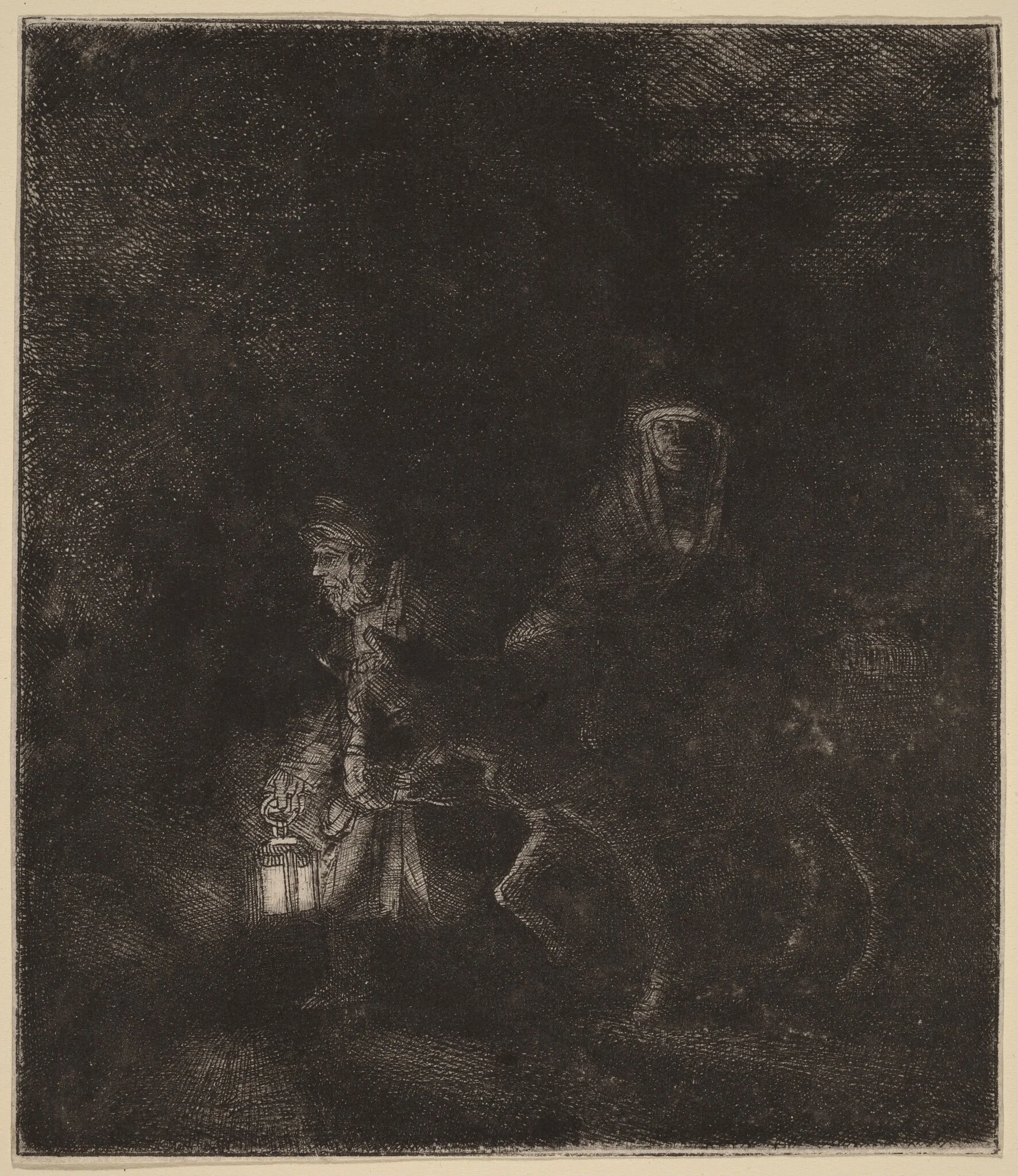 The Flight into Egypt: a Night Piece, by Rembrandt, ink, 1651