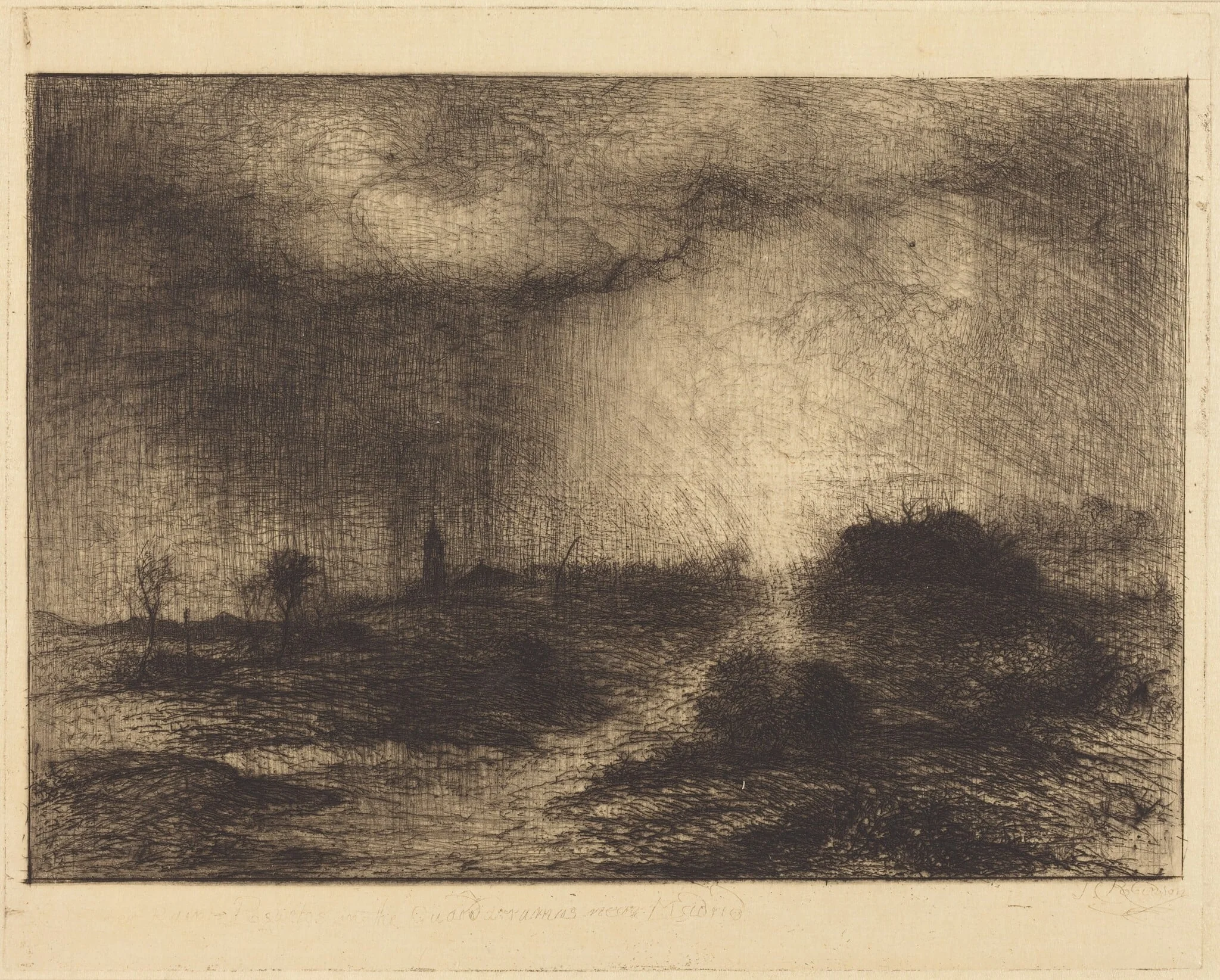 October Rain: Posuclos in the Guardarramas, Near Madrid, by John Charles, Sir Robinson, ink, 1876
