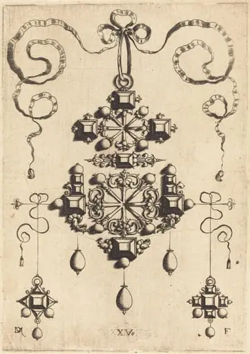 Pendant with Two Double Crosses, Surrounded by Four Diamond-Shaped Stones, Five Table-Stones, and Thirteen Pearls