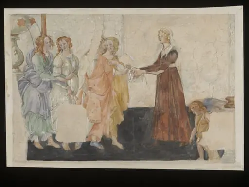 Watercolou, copy after Venus and the Three Graces, Sandro Botticelli in the Musée du Louvre (Paris)