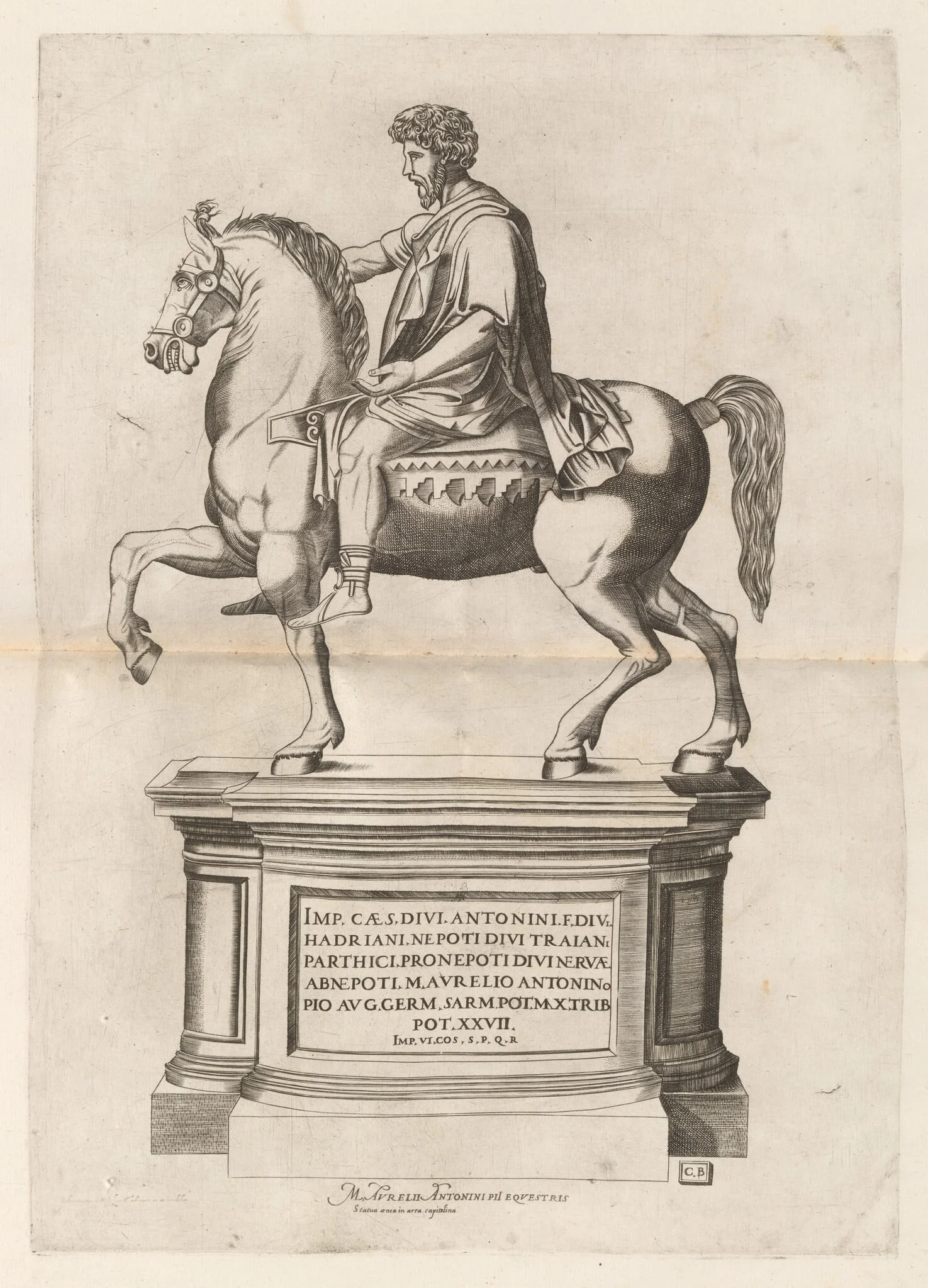 Equestrian Statue of Marcus Aurelius, by Monogrammist CB, ink, 1548