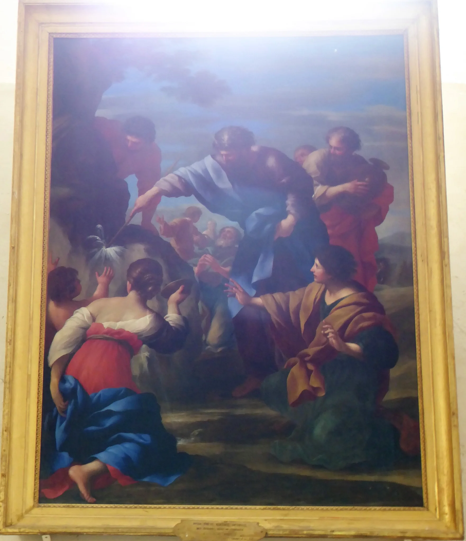 Moses made water gush from the rock, by Giovanni Francesco Romanelli, oil, 1658