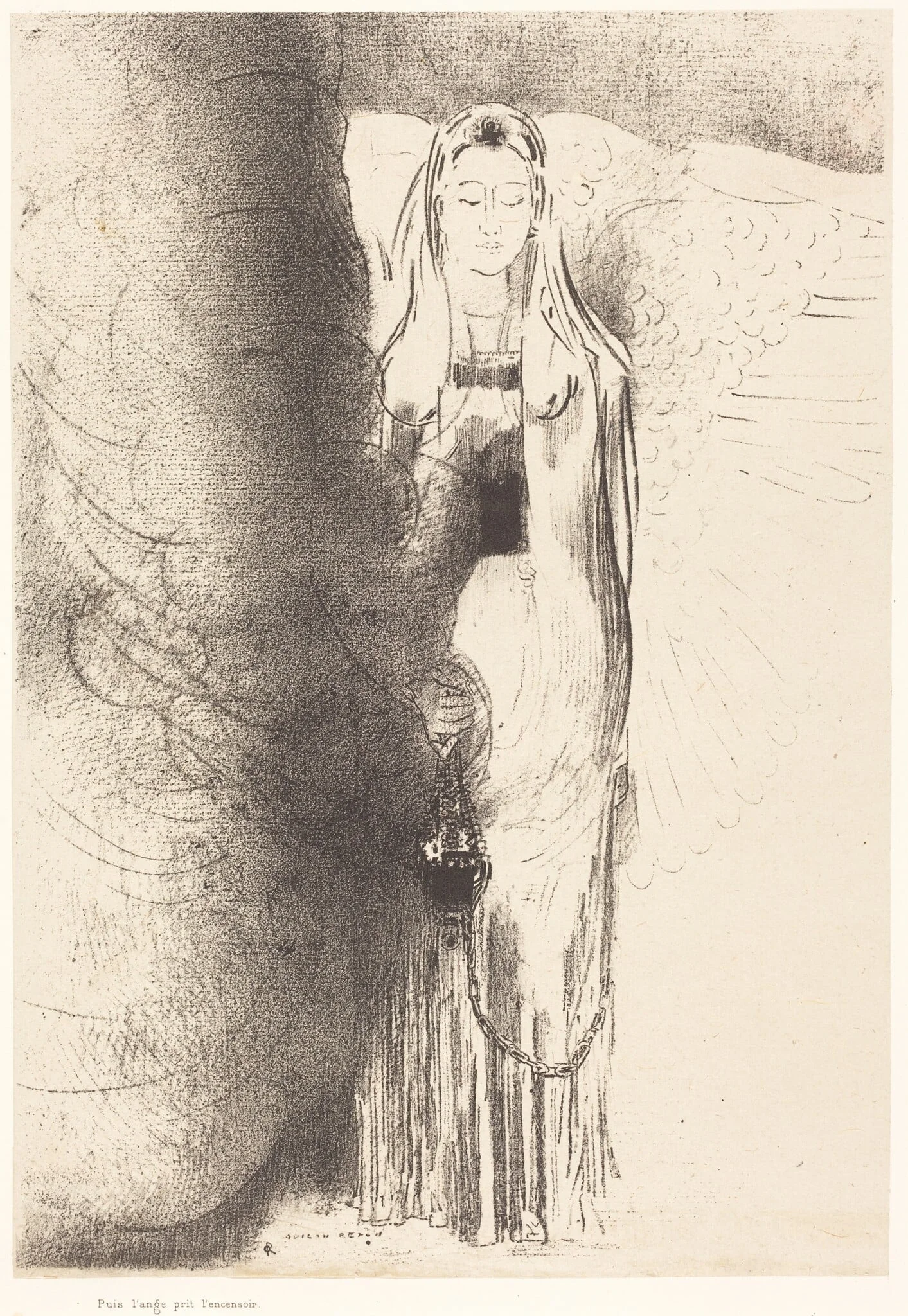Puis l'ange prit l'encensoir (And the angel took the censer), by Odilon Redon, ink, 1899