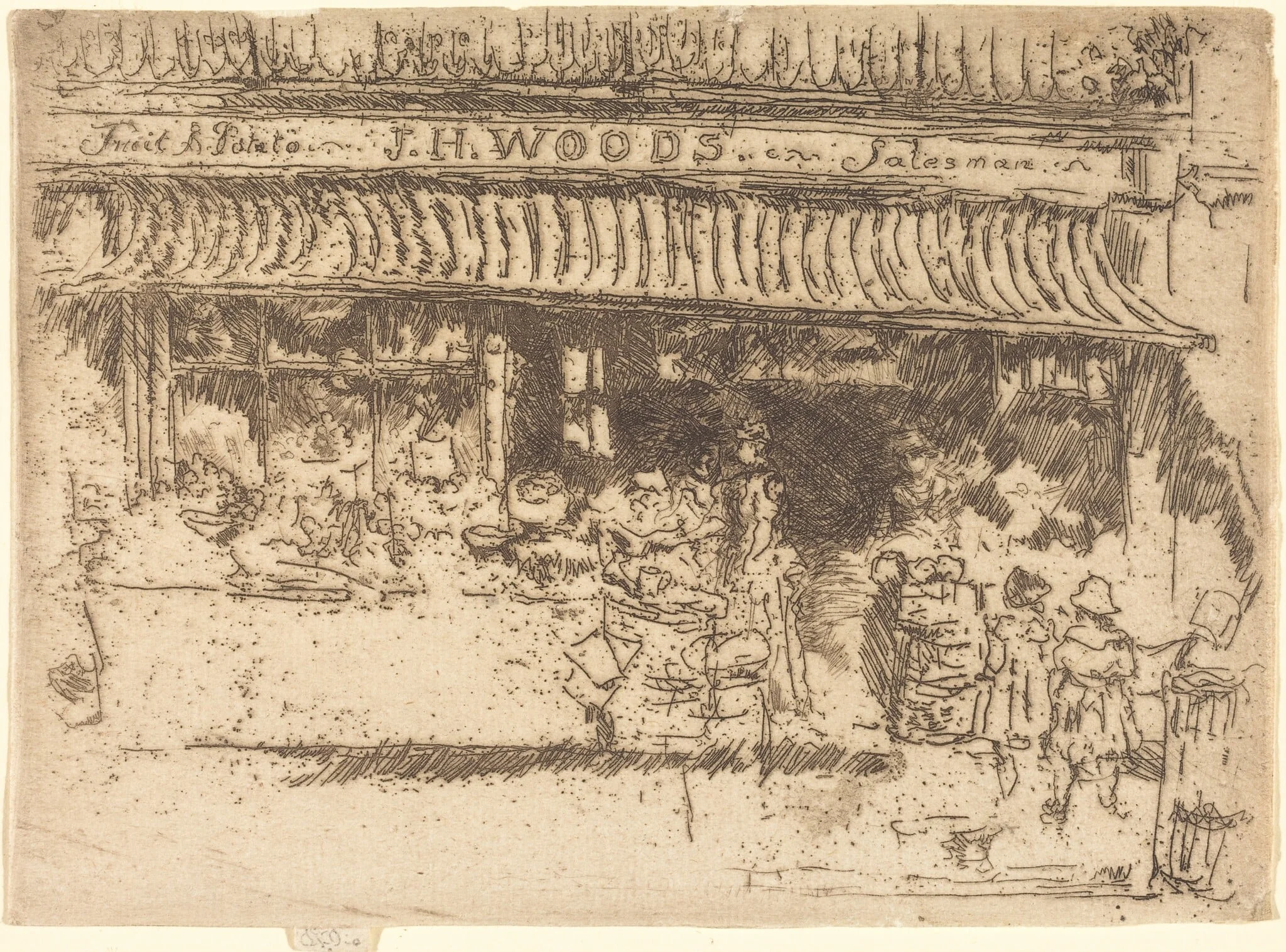 Woods's Fruit Shop, by James McNeill Whistler, ink, 1887