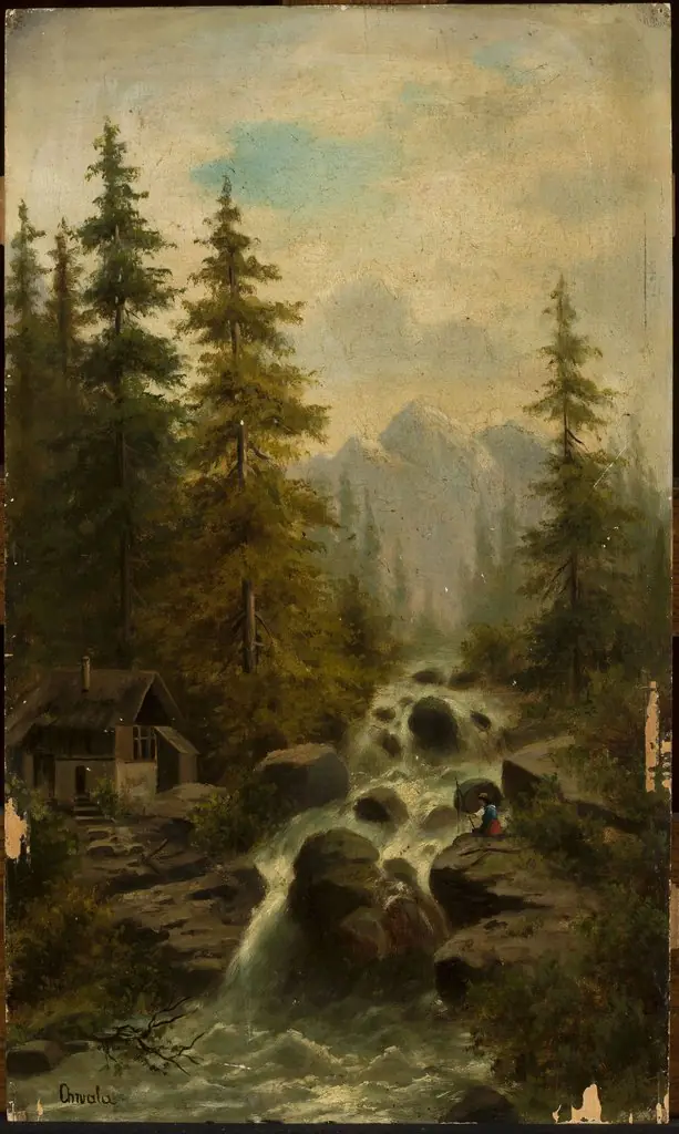 Mountain landscape with a waterfall