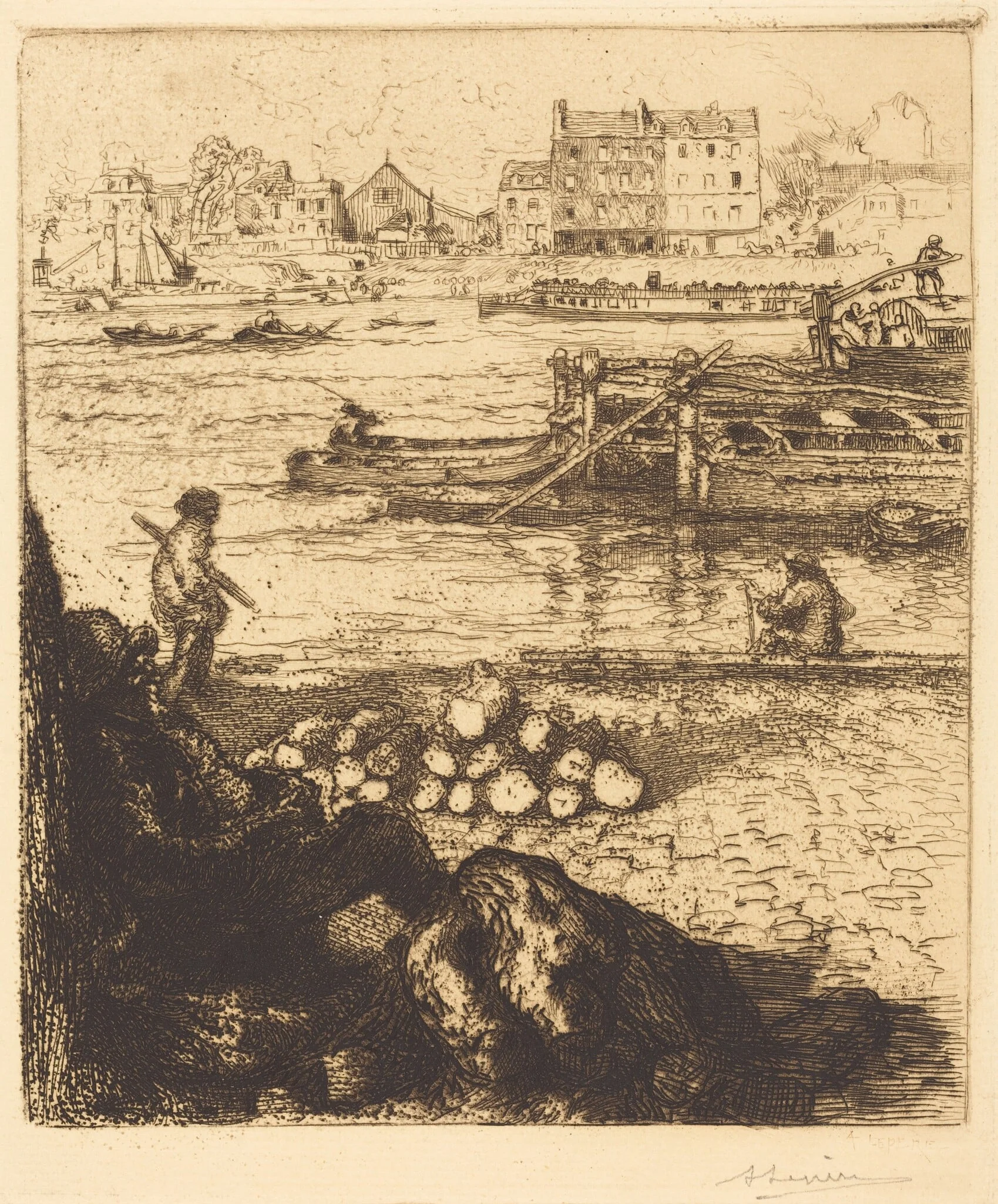 Dockman, Pier at La Gare (Le debardeur, quai de La Gare), by Auguste Lepère, ink, 1894