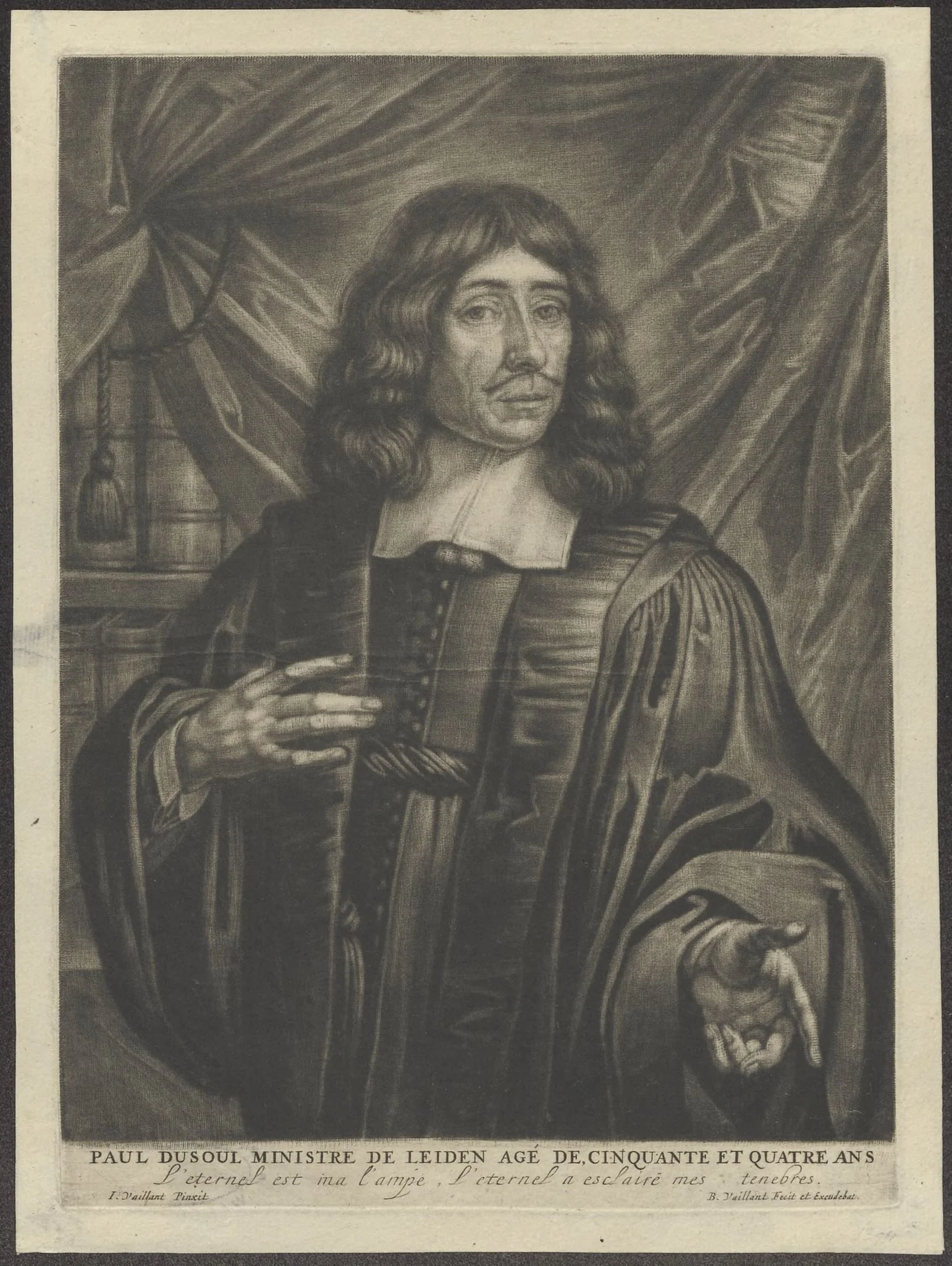 Portrait of Paul Dusoul, minister in Leiden, by Bernard Vaillant, unspecified, 1650