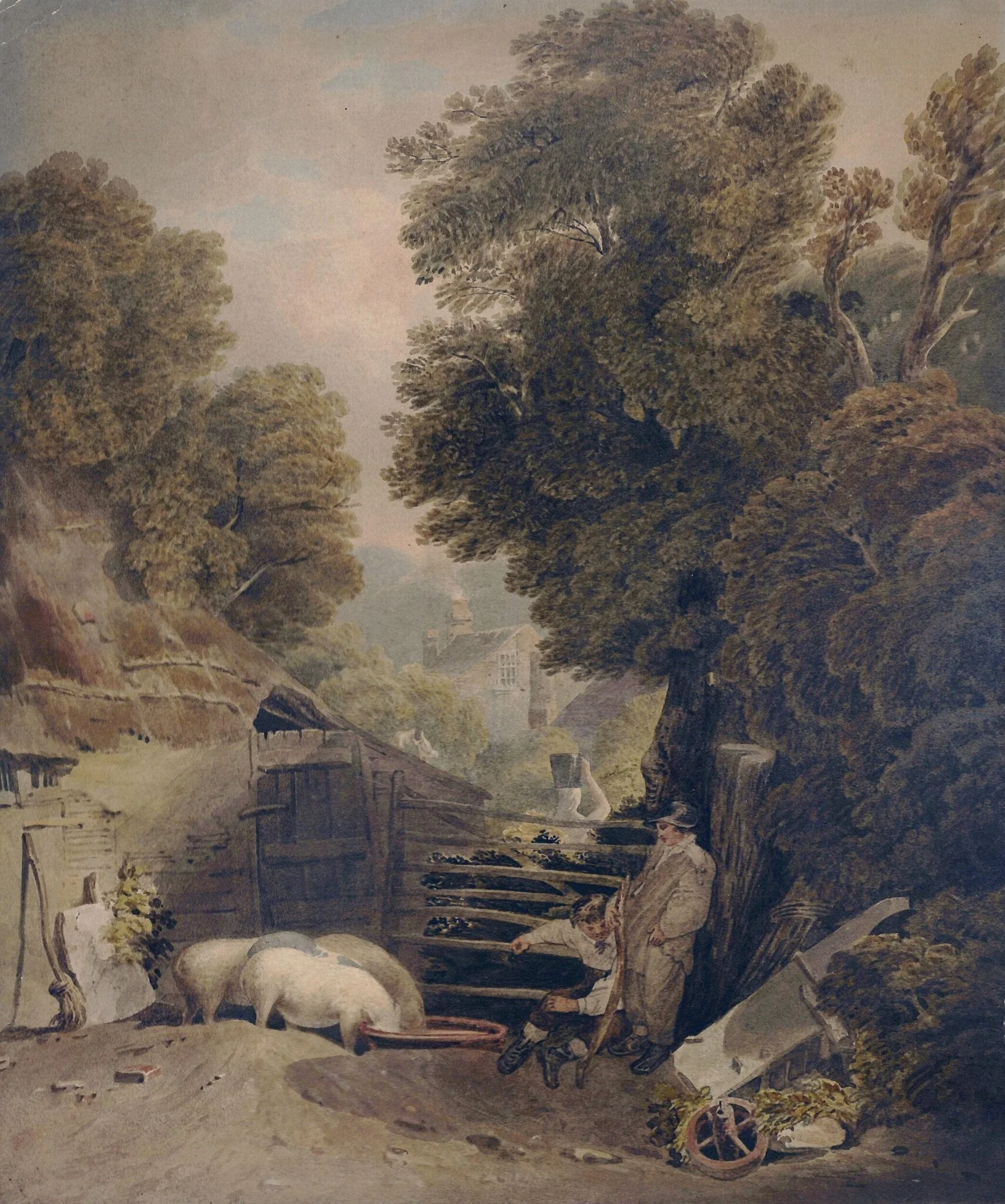 Landscape and Figures : Scene in Windsor Forest, by Dorrell, watercolor, 1850