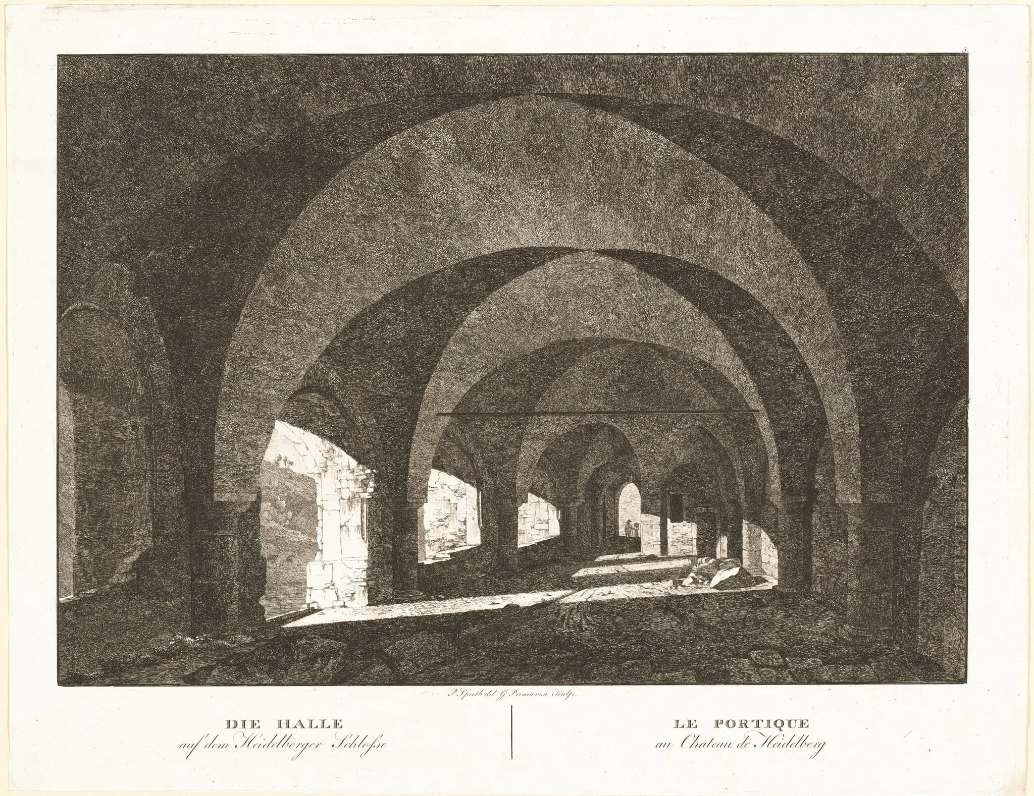 Die Halle auf dem Heidelberger Schlosse (The Hall of Heidelberg Castle), by Georg Primavesi, ink, 1806